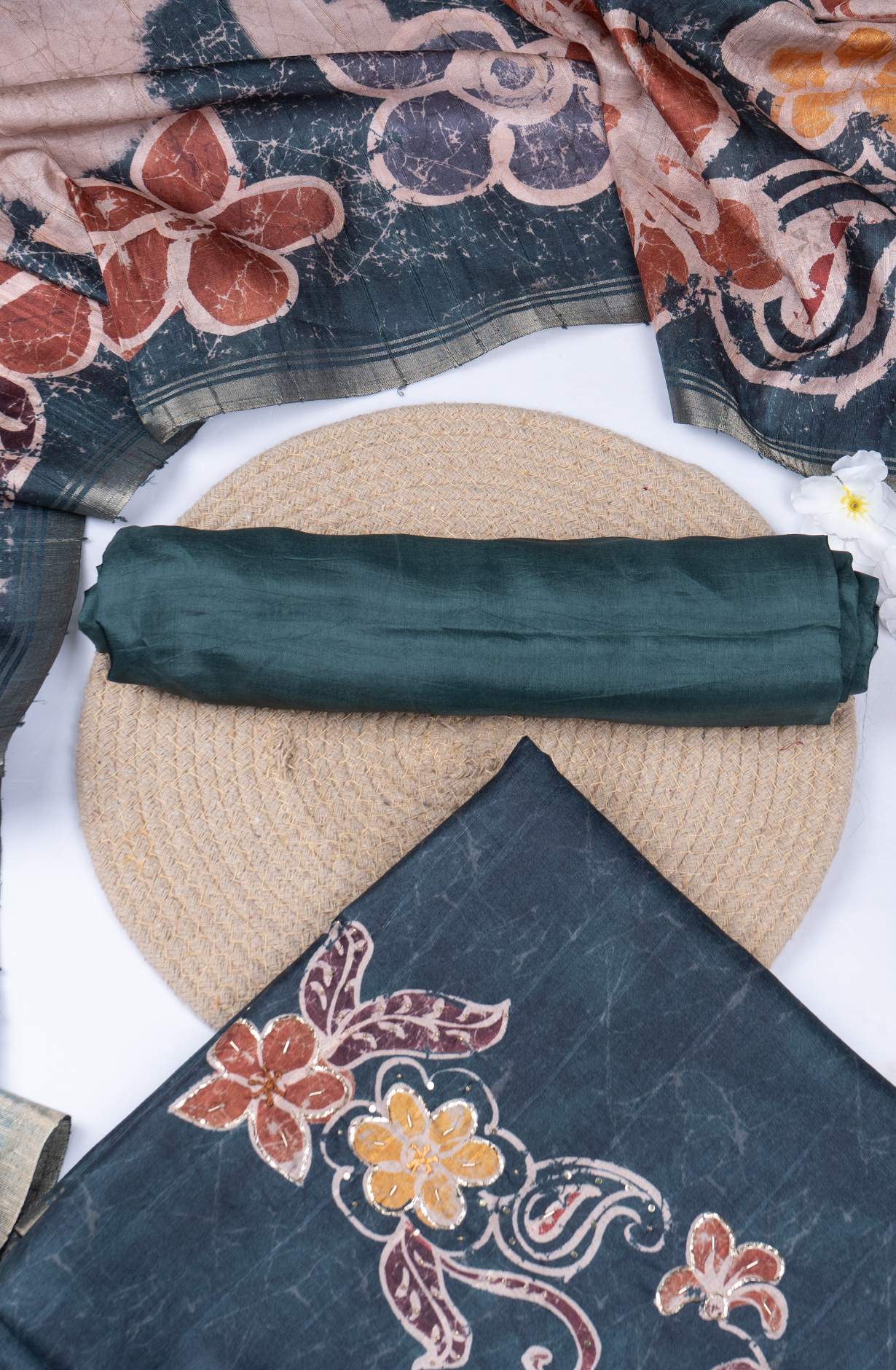 Bottle Green Silk Printed Suit with Silk Dupatta - R157-SPR2406