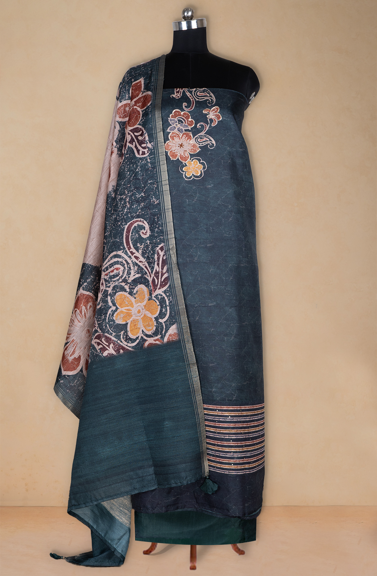 Bottle Green Silk Printed Suit with Silk Dupatta - R157-SPR2406