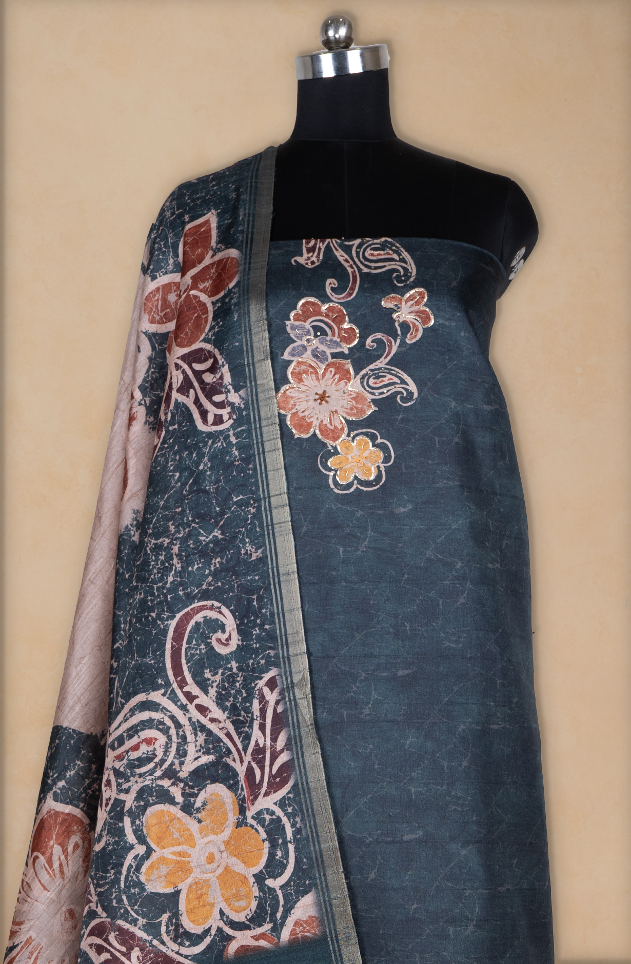 Bottle Green Silk Printed Suit with Silk Dupatta - R157-SPR2406