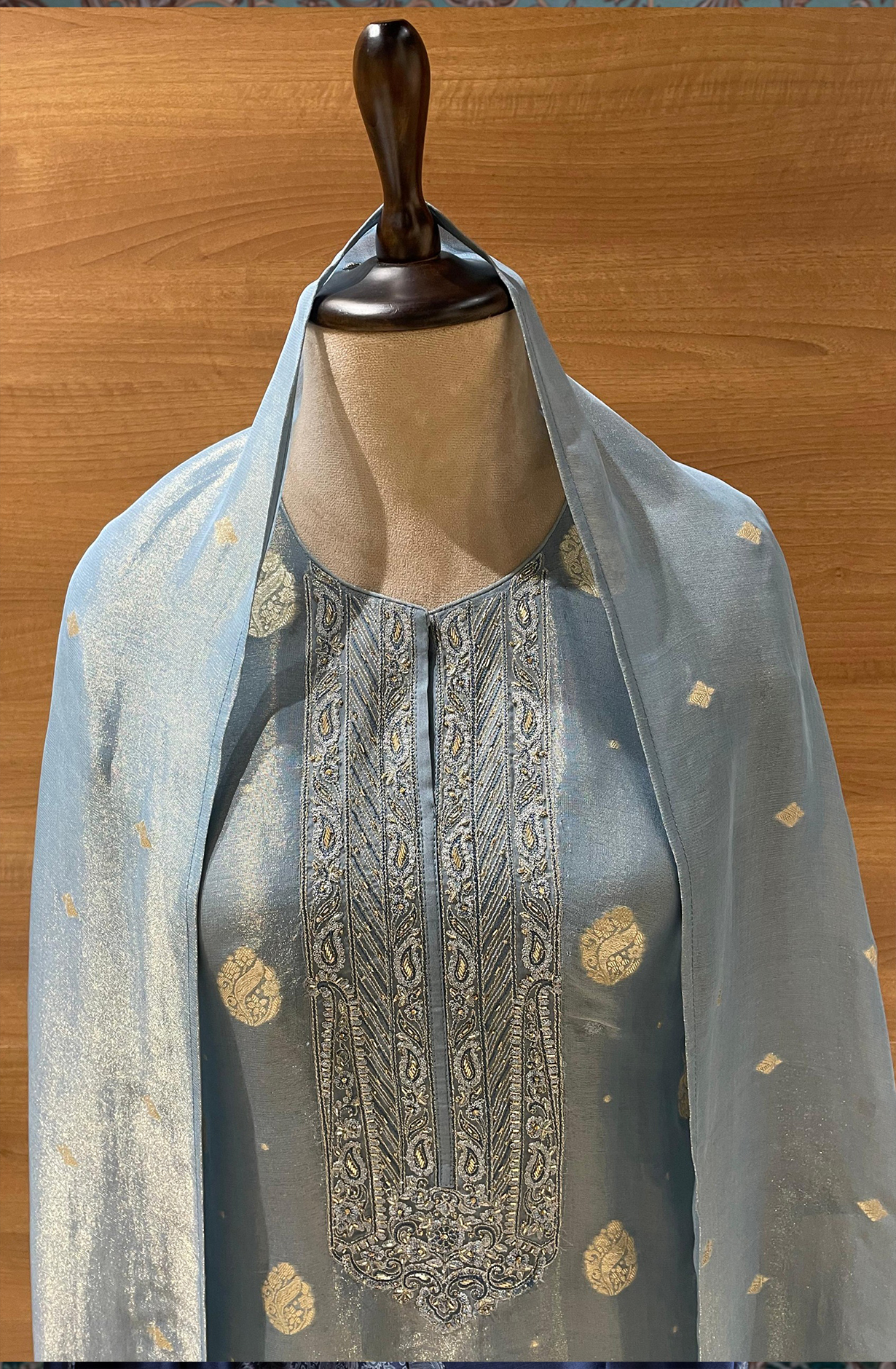 Blue Silk Tissue Suit Set with Dupatta - R157-SPR2412