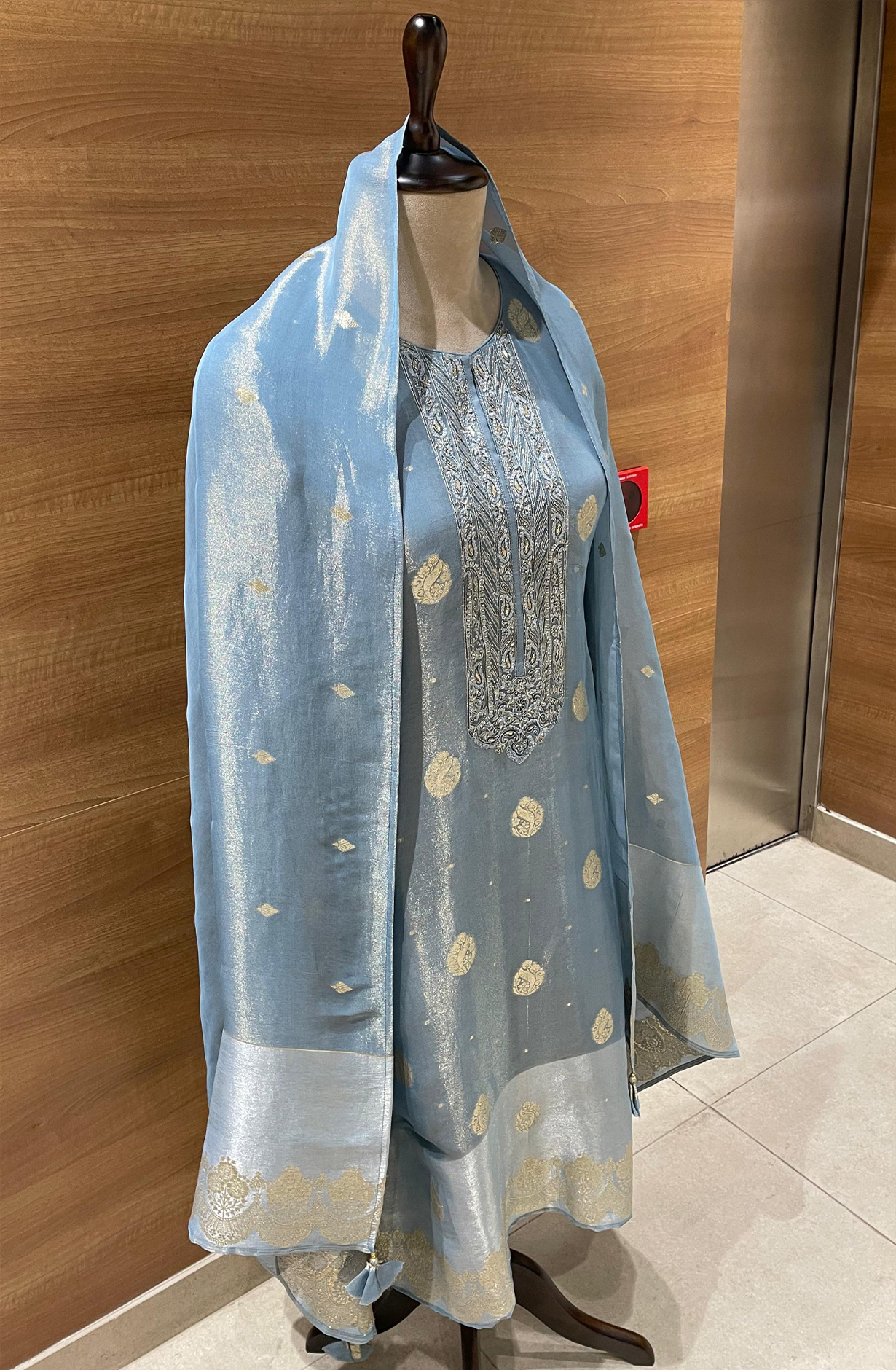 Blue Silk Tissue Suit Set with Dupatta - R157-SPR2412