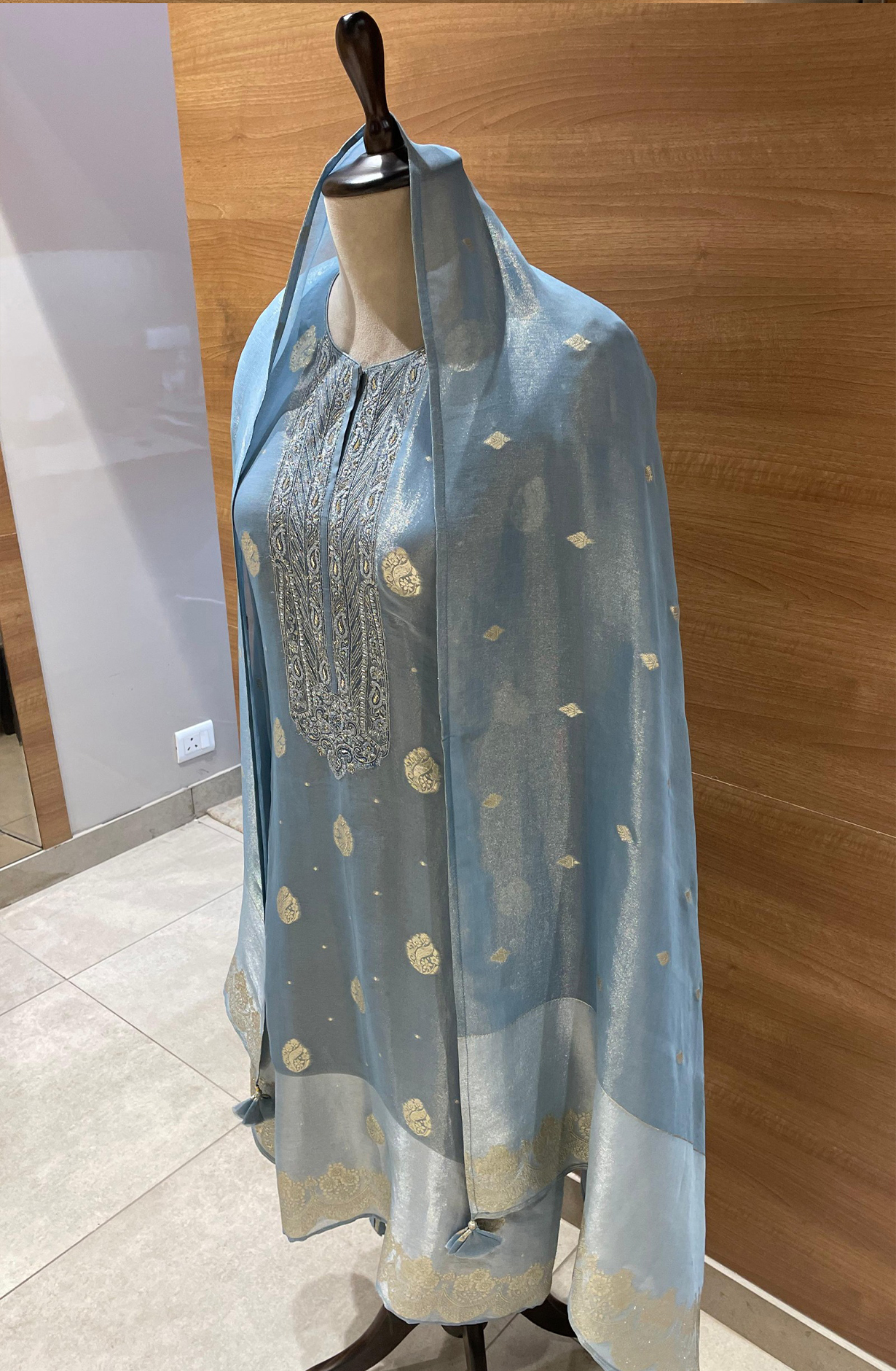 Blue Silk Tissue Suit Set with Dupatta - R157-SPR2412