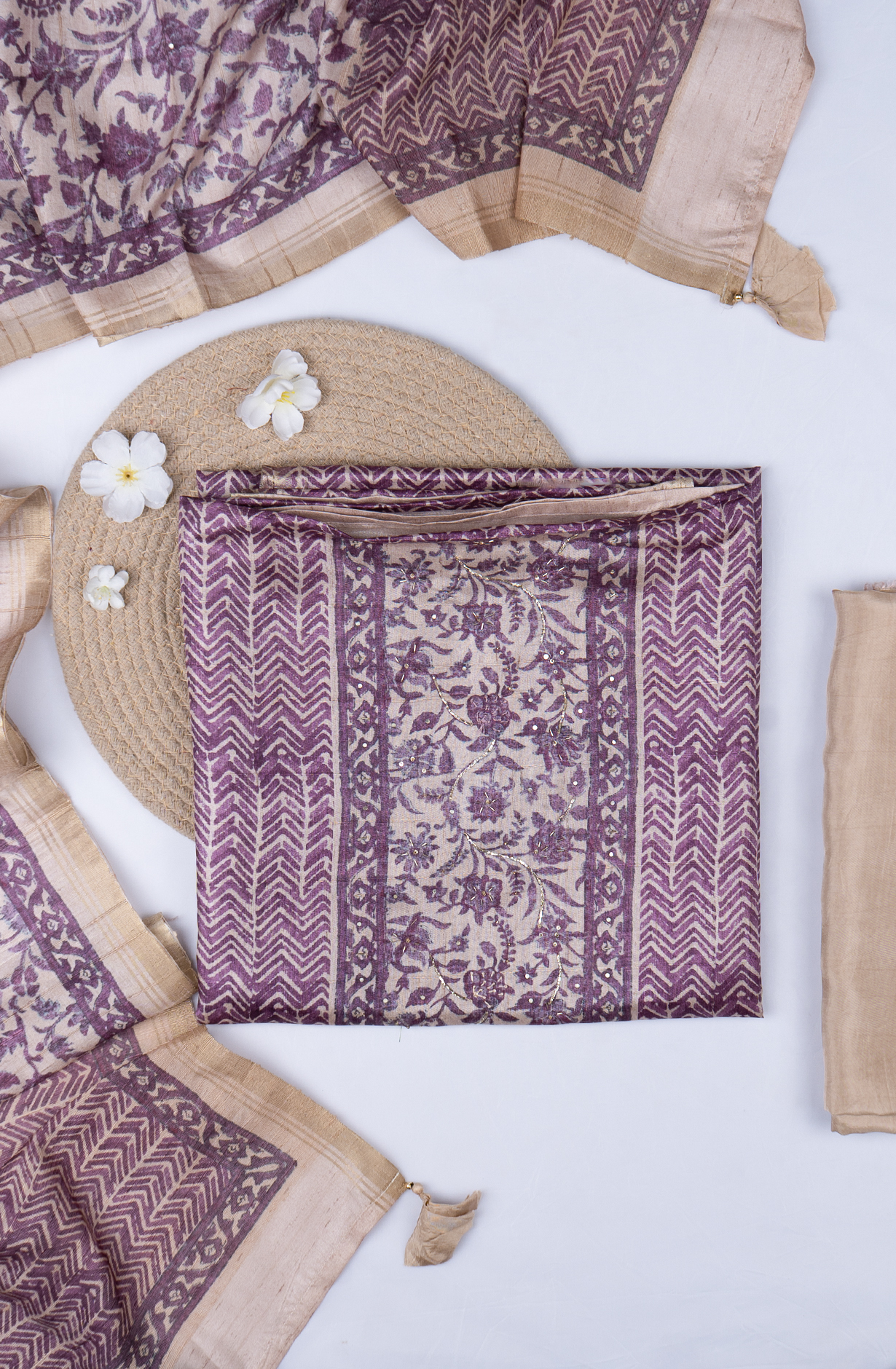 Purple Silk Printed Suit with Silk Dupatta - R157-SPR2413