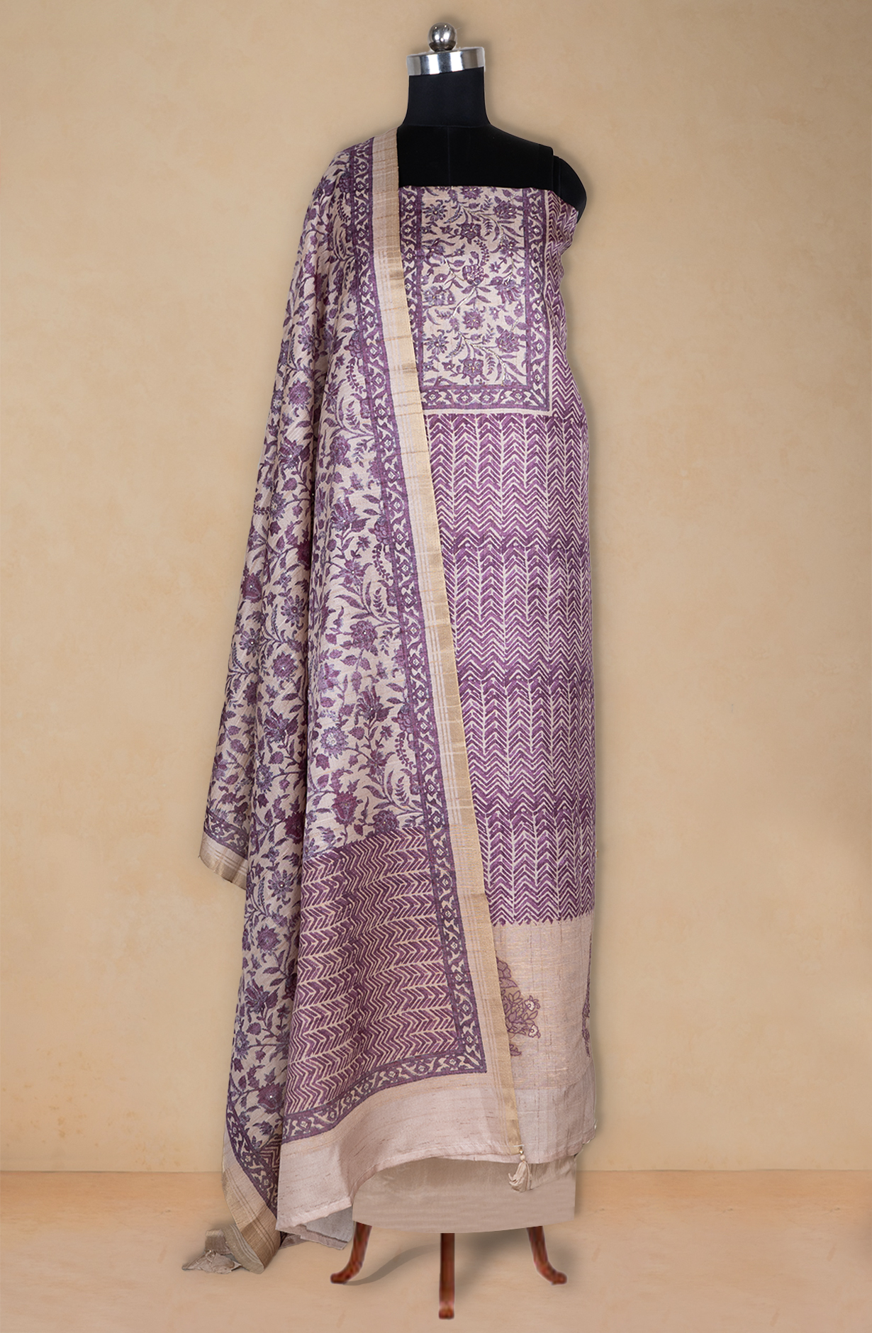 Purple Silk Printed Suit with Silk Dupatta - R157-SPR2413