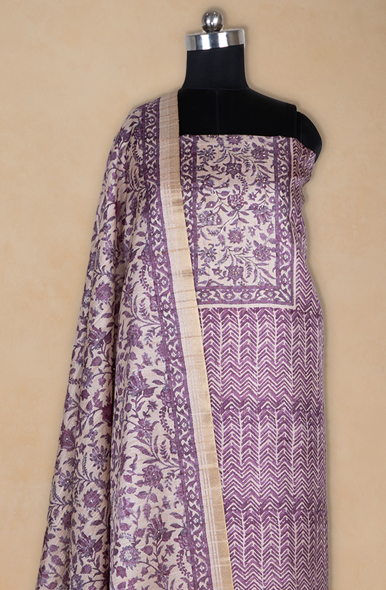 Purple Silk Printed Suit with Silk Dupatta - R157-SPR2413