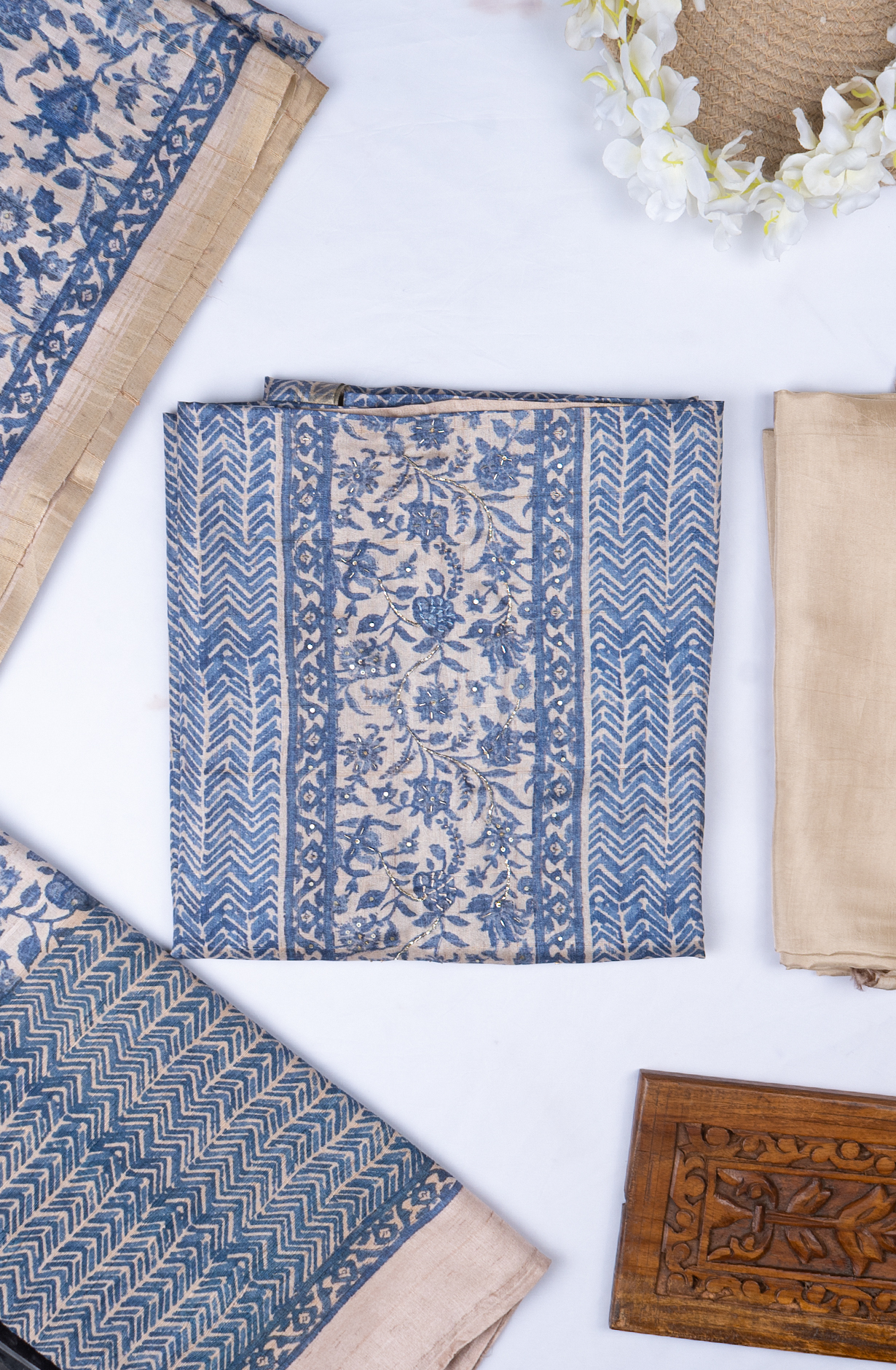 Blue Silk Printed Suit with Silk Dupatta - R157-SPR2413A