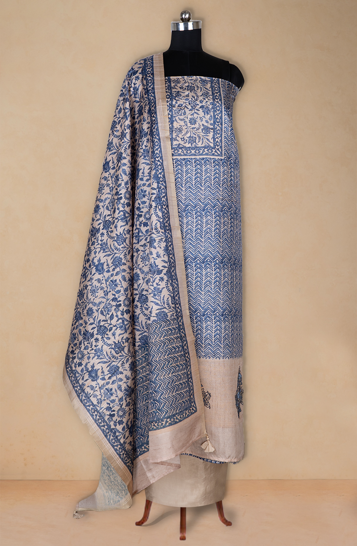 Blue Silk Printed Suit with Silk Dupatta - R157-SPR2413A