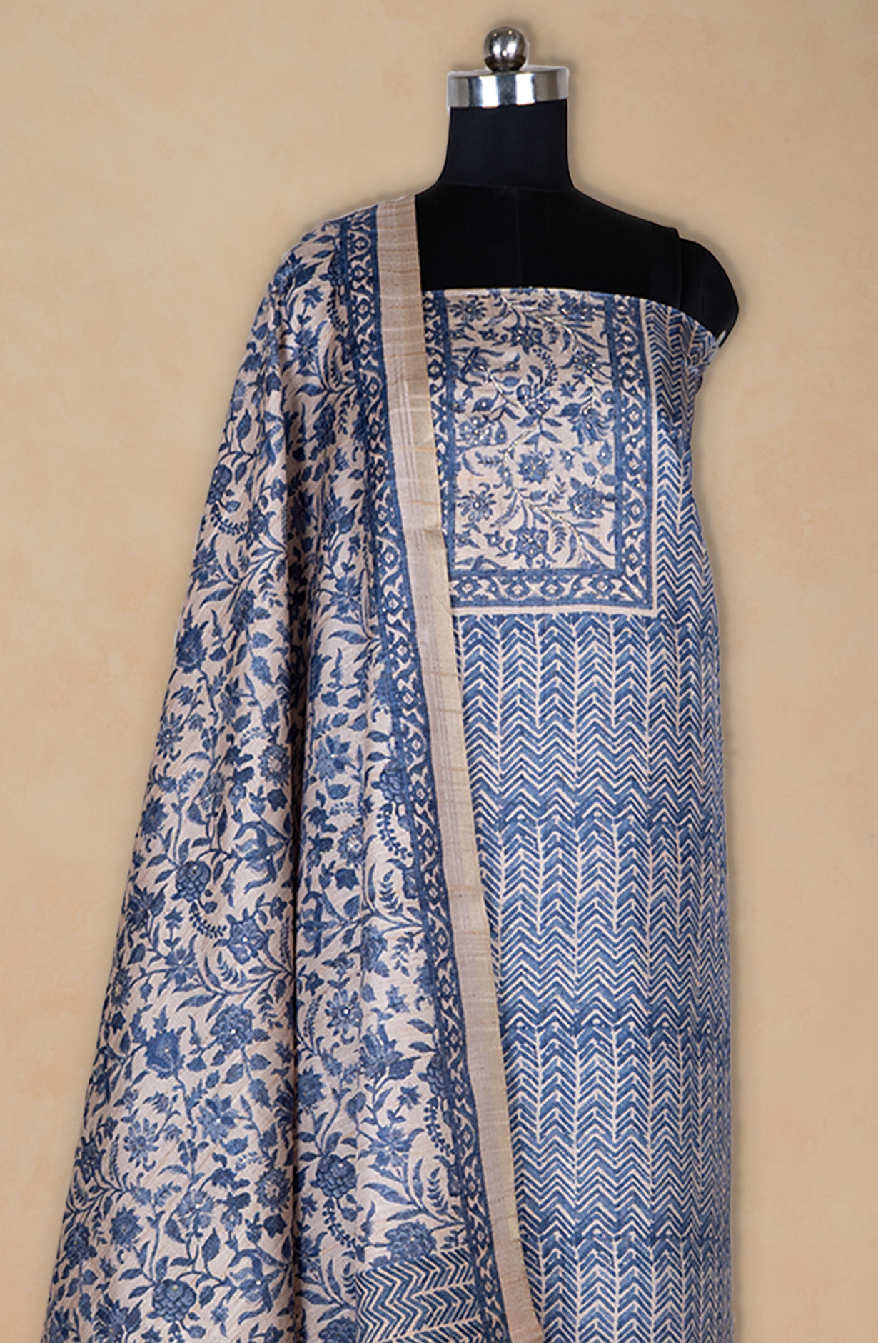 Blue Silk Printed Suit with Silk Dupatta - R157-SPR2413A