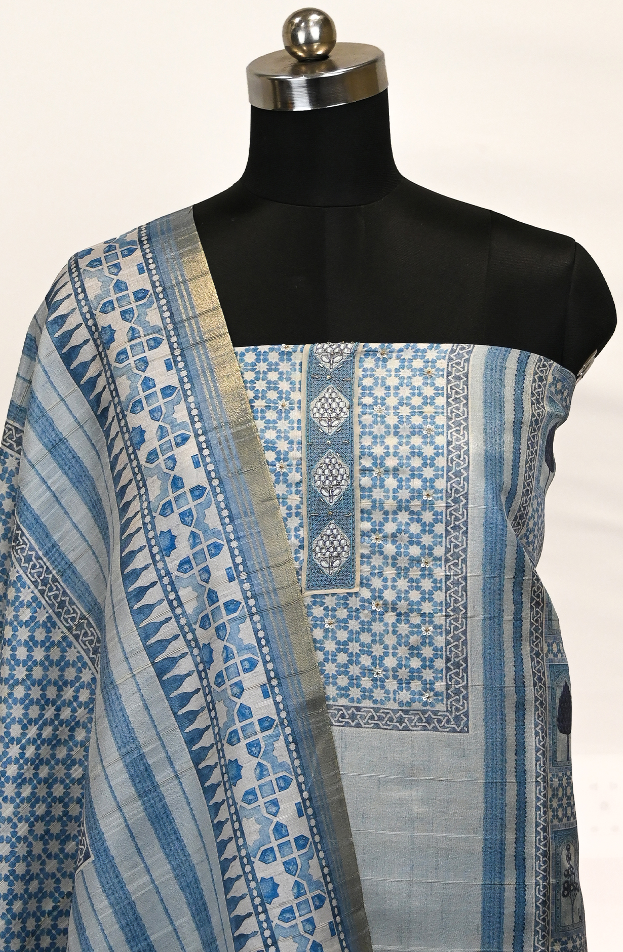 Blue Art Tussar Suit Set with Dupatta - R157-SPR2414A