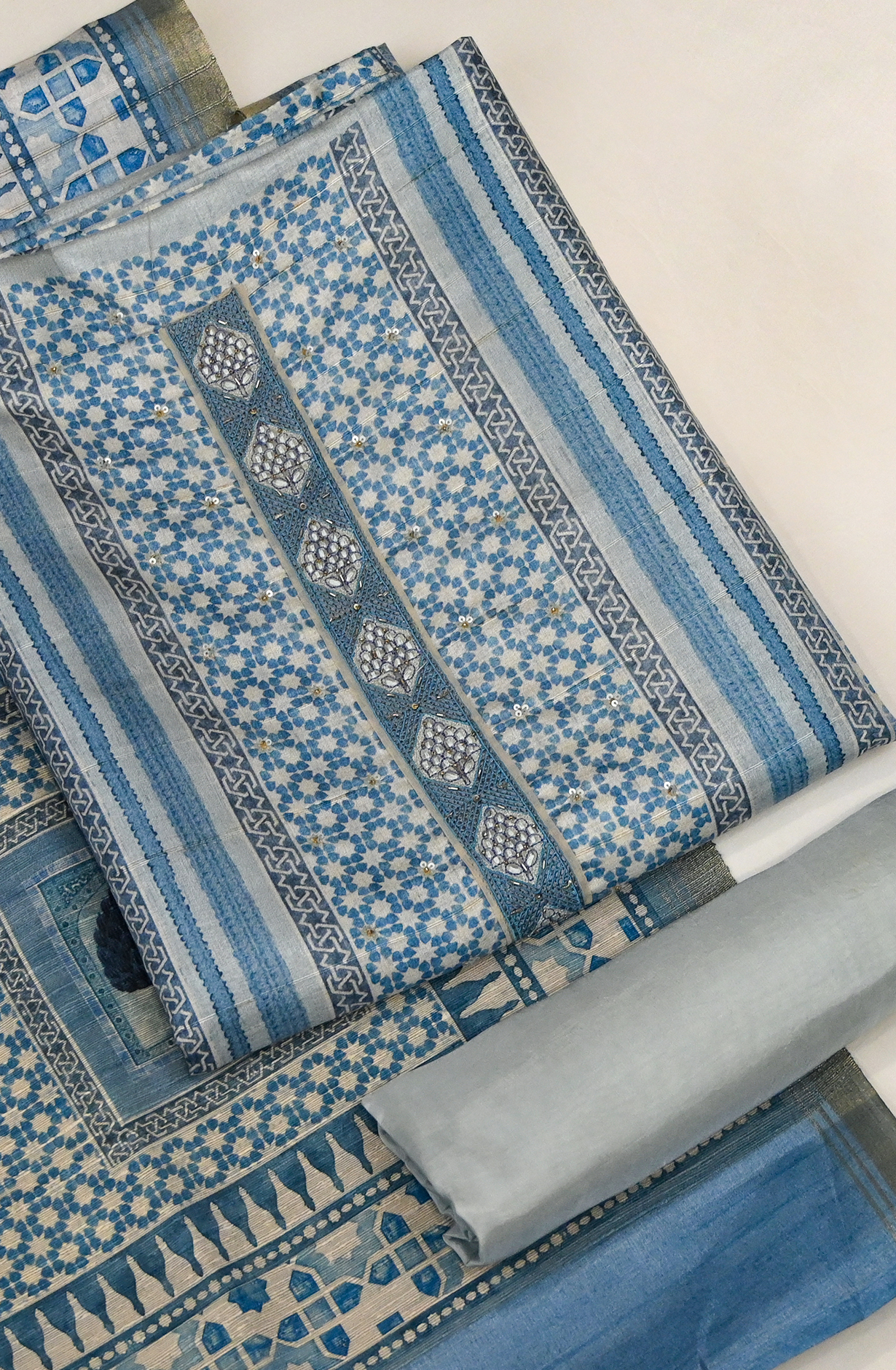 Blue Art Tussar Suit Set with Dupatta - R157-SPR2414A