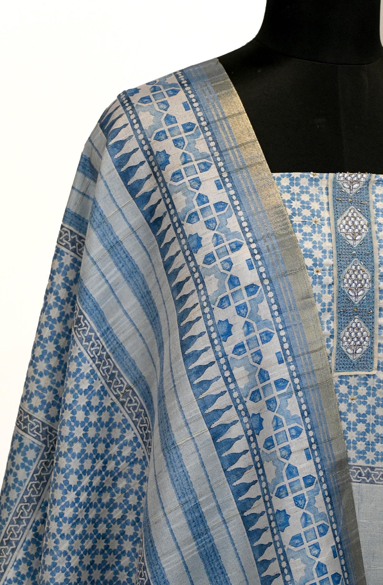 Blue Art Tussar Suit Set with Dupatta - R157-SPR2414A