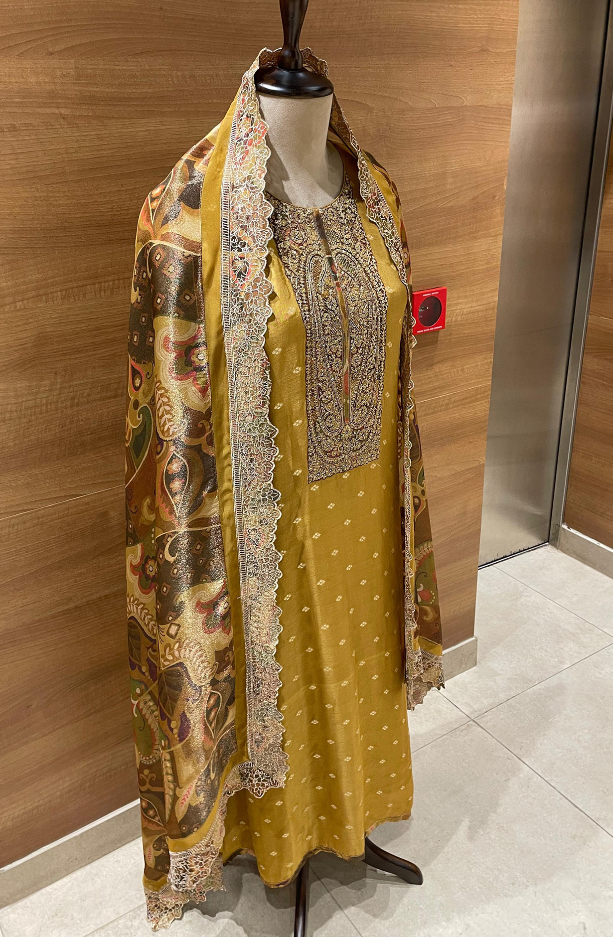 Mustard Silk Jacquard  Suit Set with  Silk Tissue Dupatta - R157-SPR2416