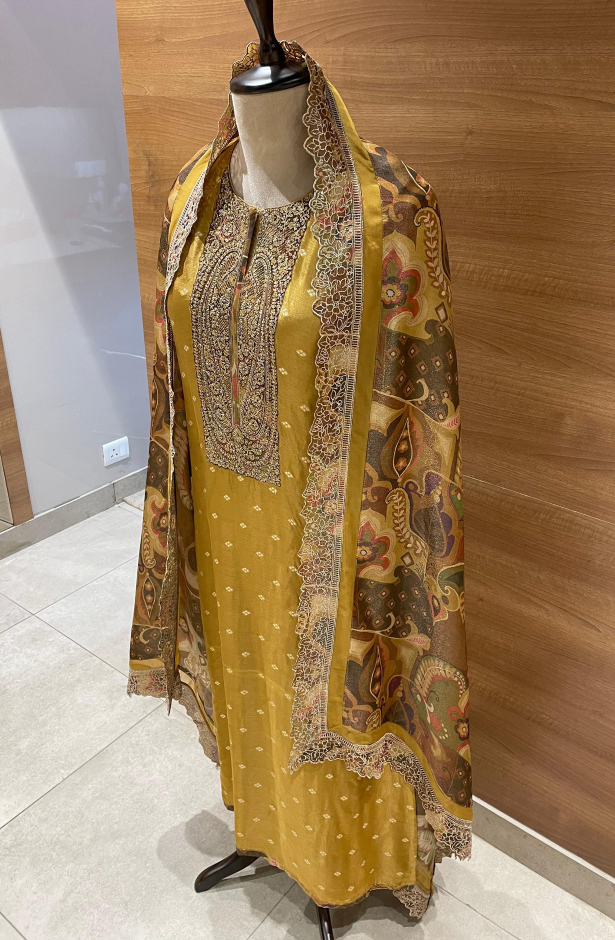 Mustard Silk Jacquard Suit Set with Silk Tissue Dupatta - R157-SPR2416
