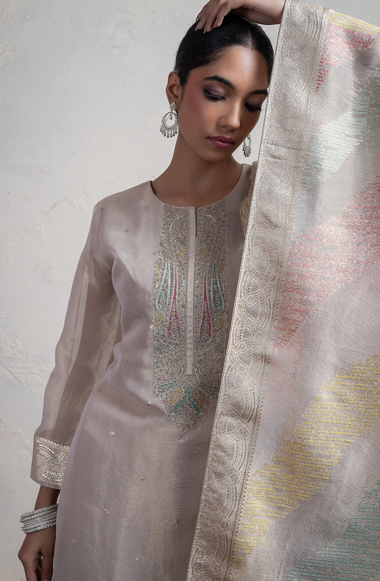 Mauve Silk Tissue Jacquard Unstitch Suit Set with Dupatta - R157-SPR2418