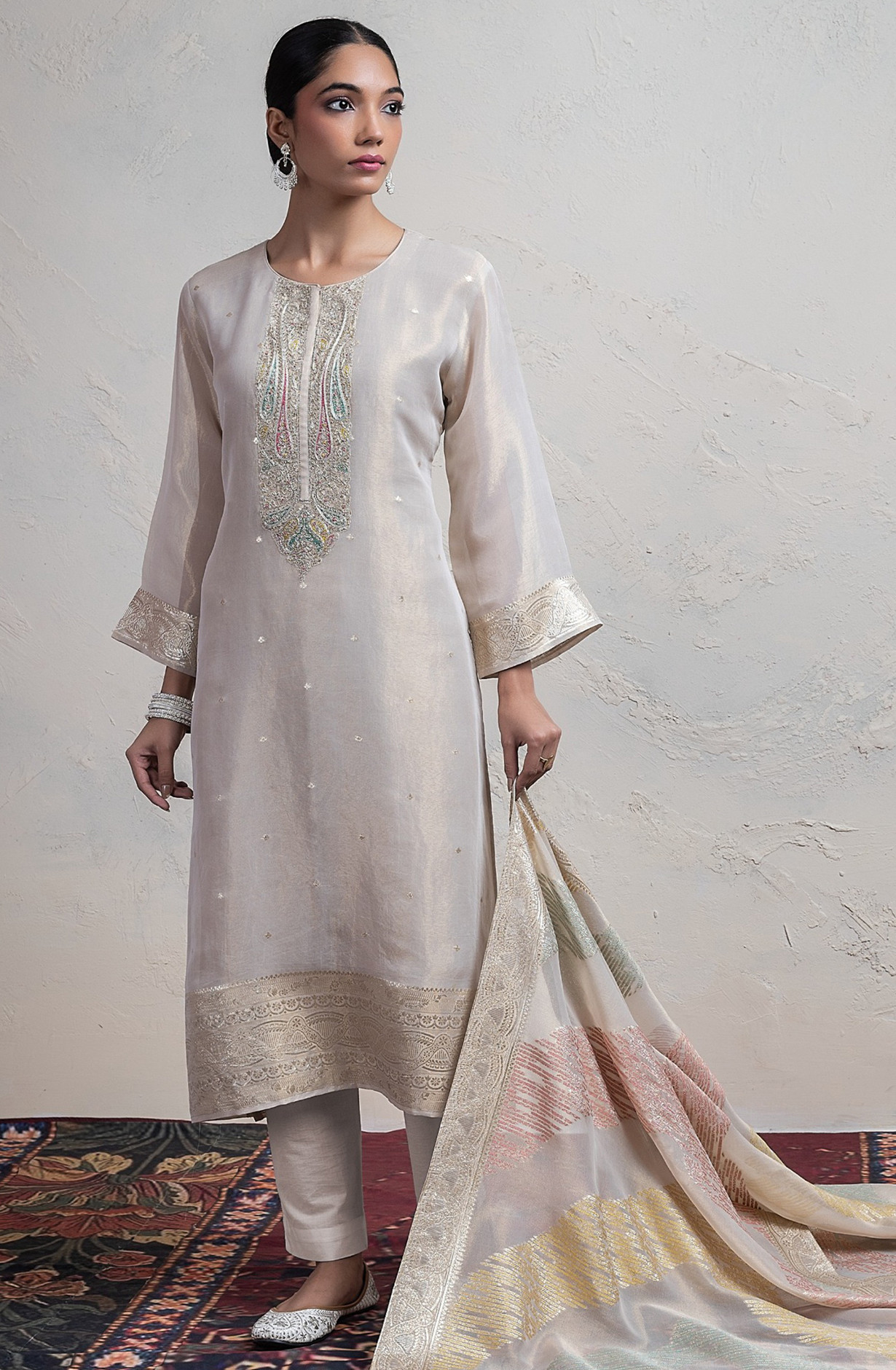 Mauve Silk Tissue Jacquard Unstitch Suit Set with Dupatta - R157-SPR2418