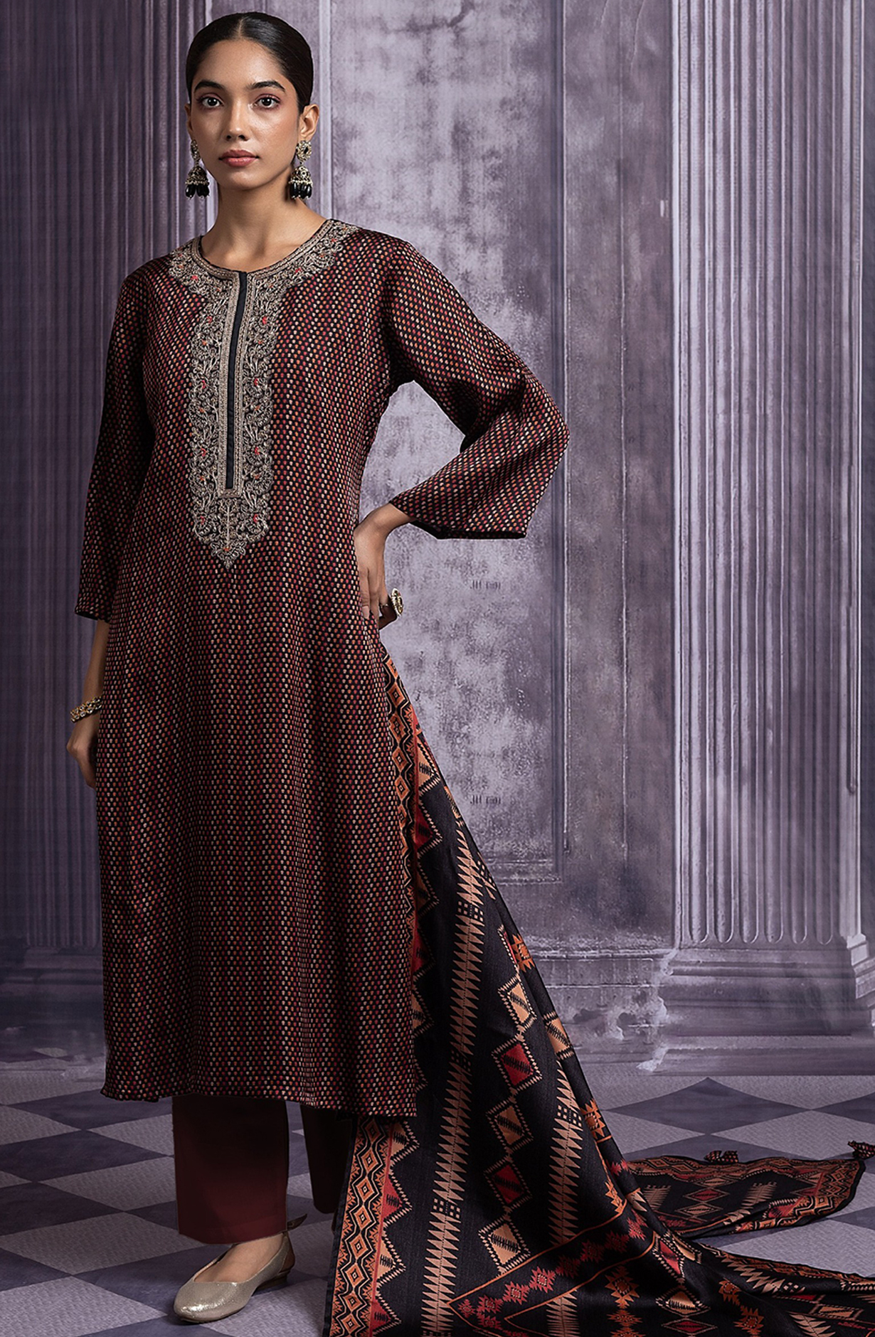 Black Satin Organza Suit Set with Spun Dupatta - R157-SPR2423A