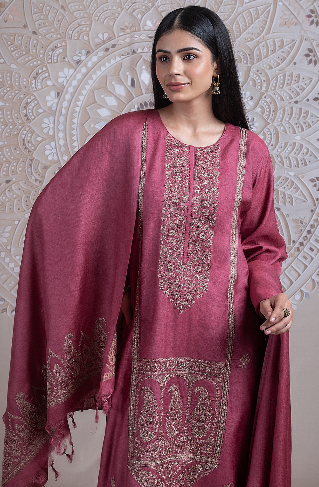 Mauve Pure Monga Tusser Silk Suit Set with Dupatta - R157-SPR2436