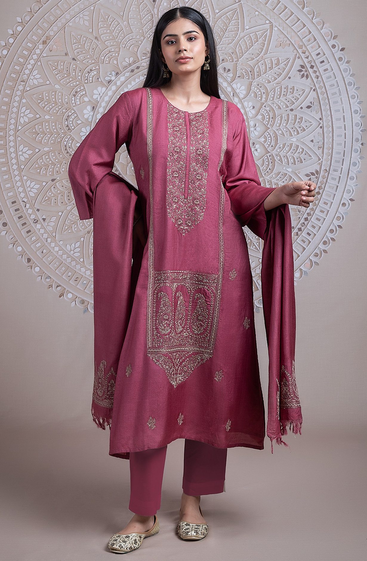 Mauve Pure Monga Tusser Silk Suit Set with Dupatta - R157-SPR2436
