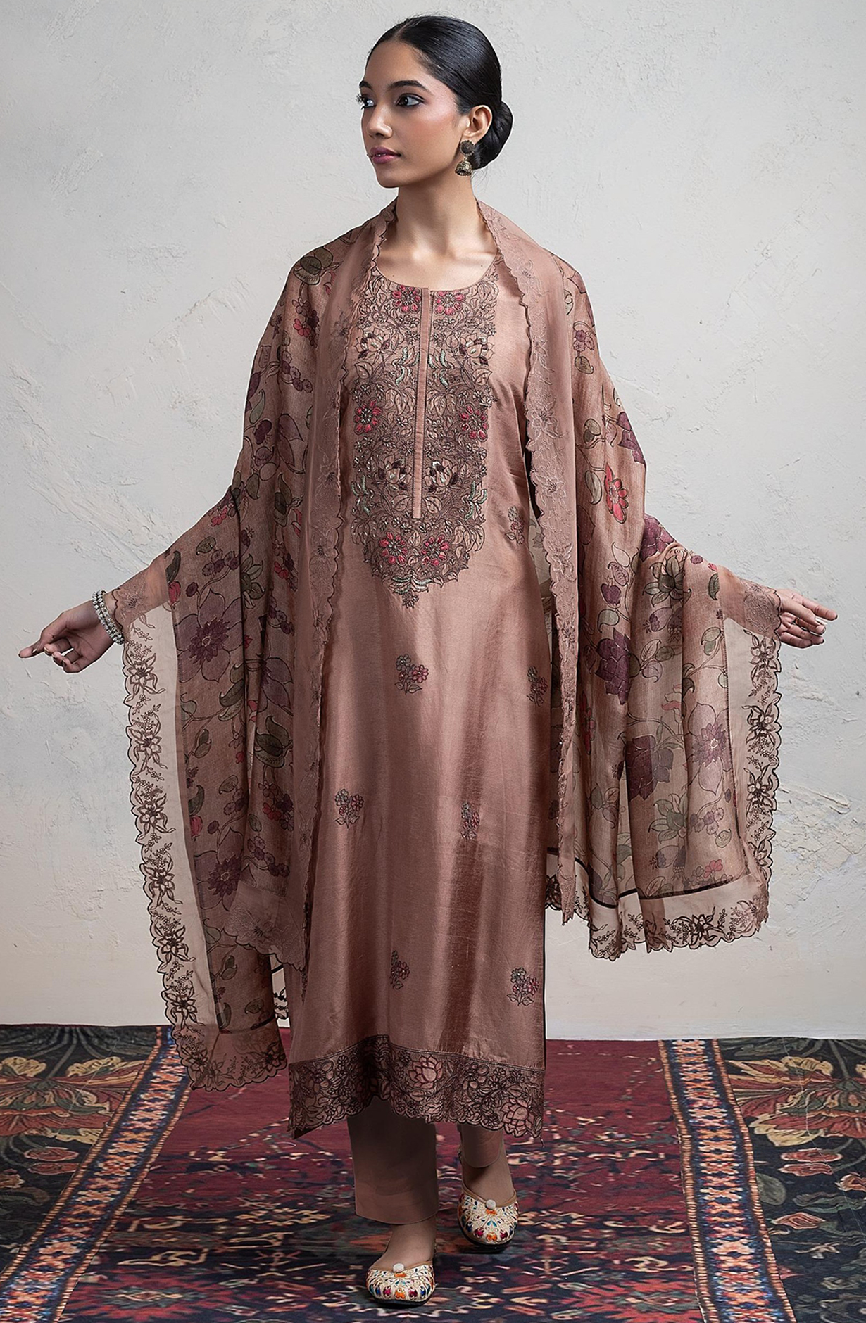 Brown Otha Silk Suit Set with Ho Silk Dupatta - R157-SPR2445