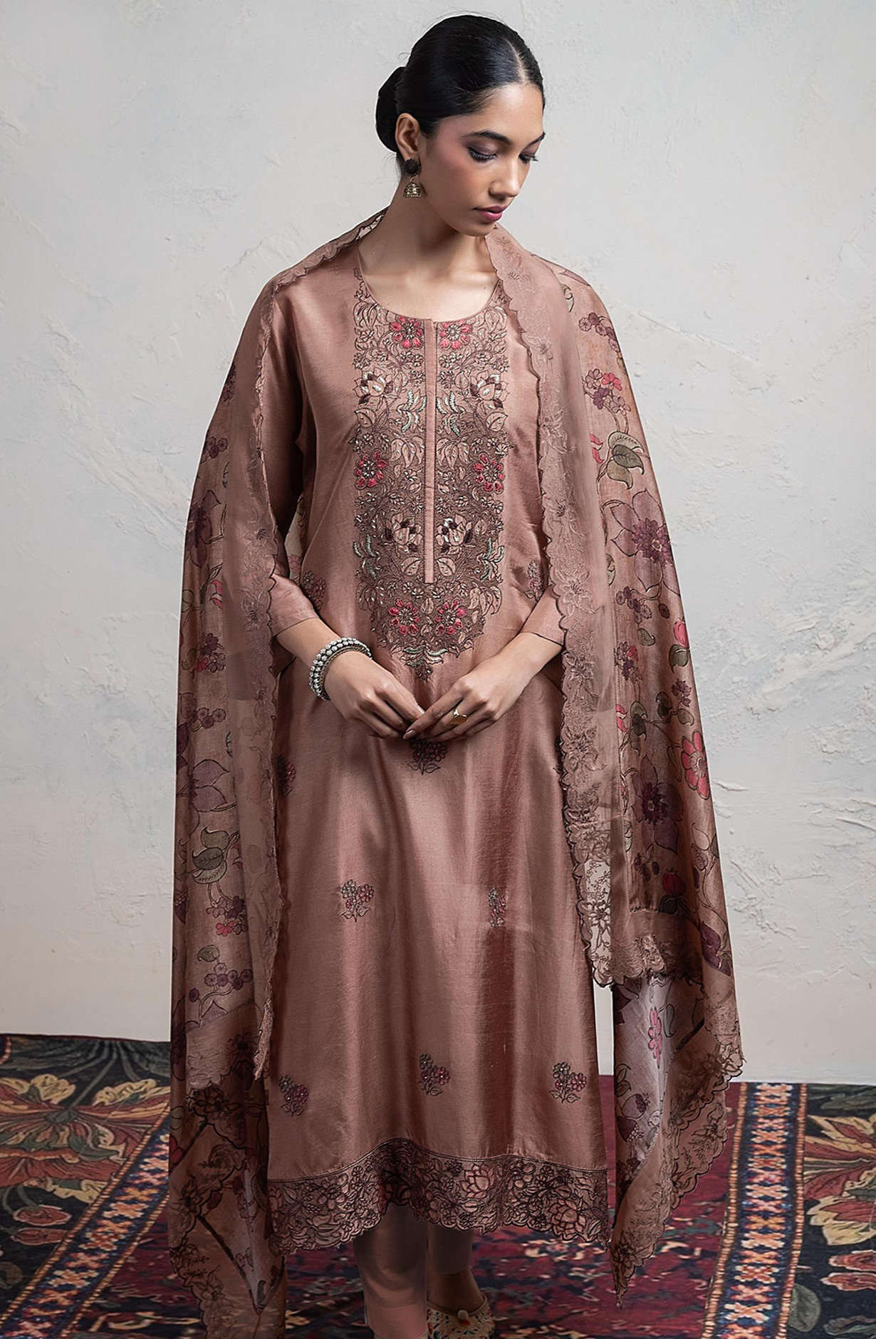 Brown Otha Silk Suit Set with Ho Silk Dupatta - R157-SPR2445