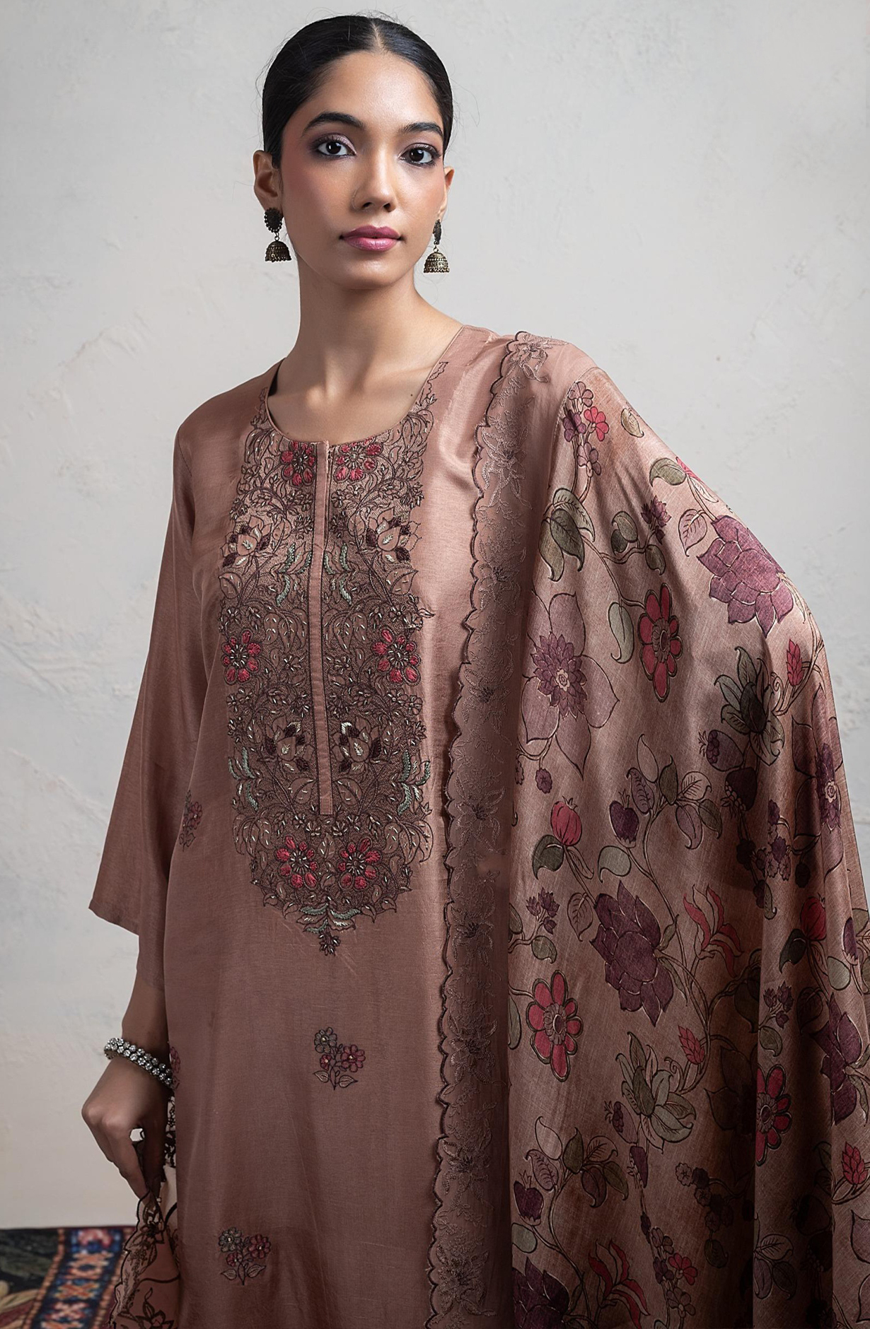 Brown Otha Silk Suit Set with Ho Silk Dupatta - R157-SPR2445