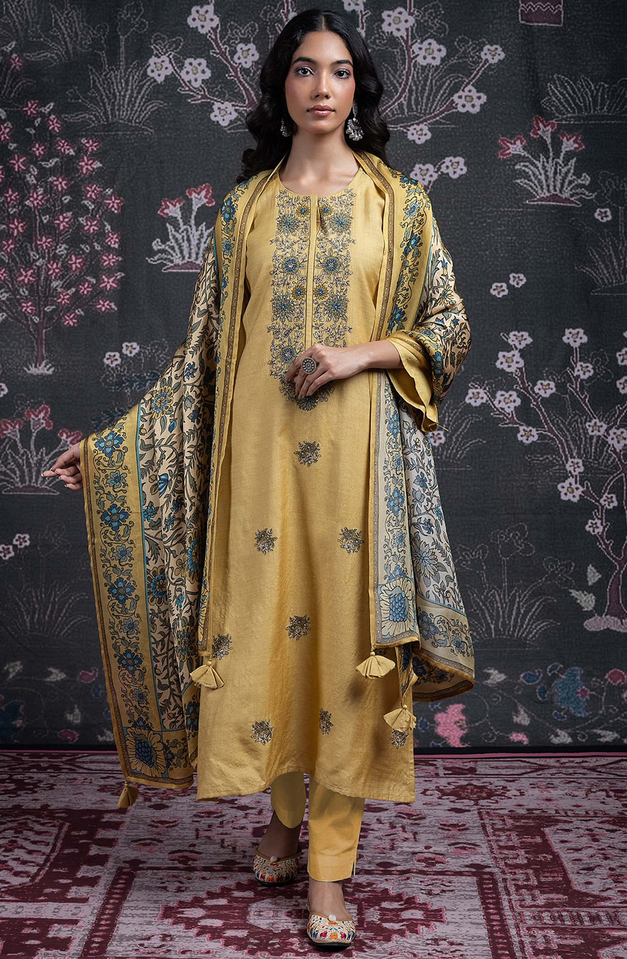 Yellow Pure Monga Tussar Silk Suit Set with Dupatta - R157-SPR2451