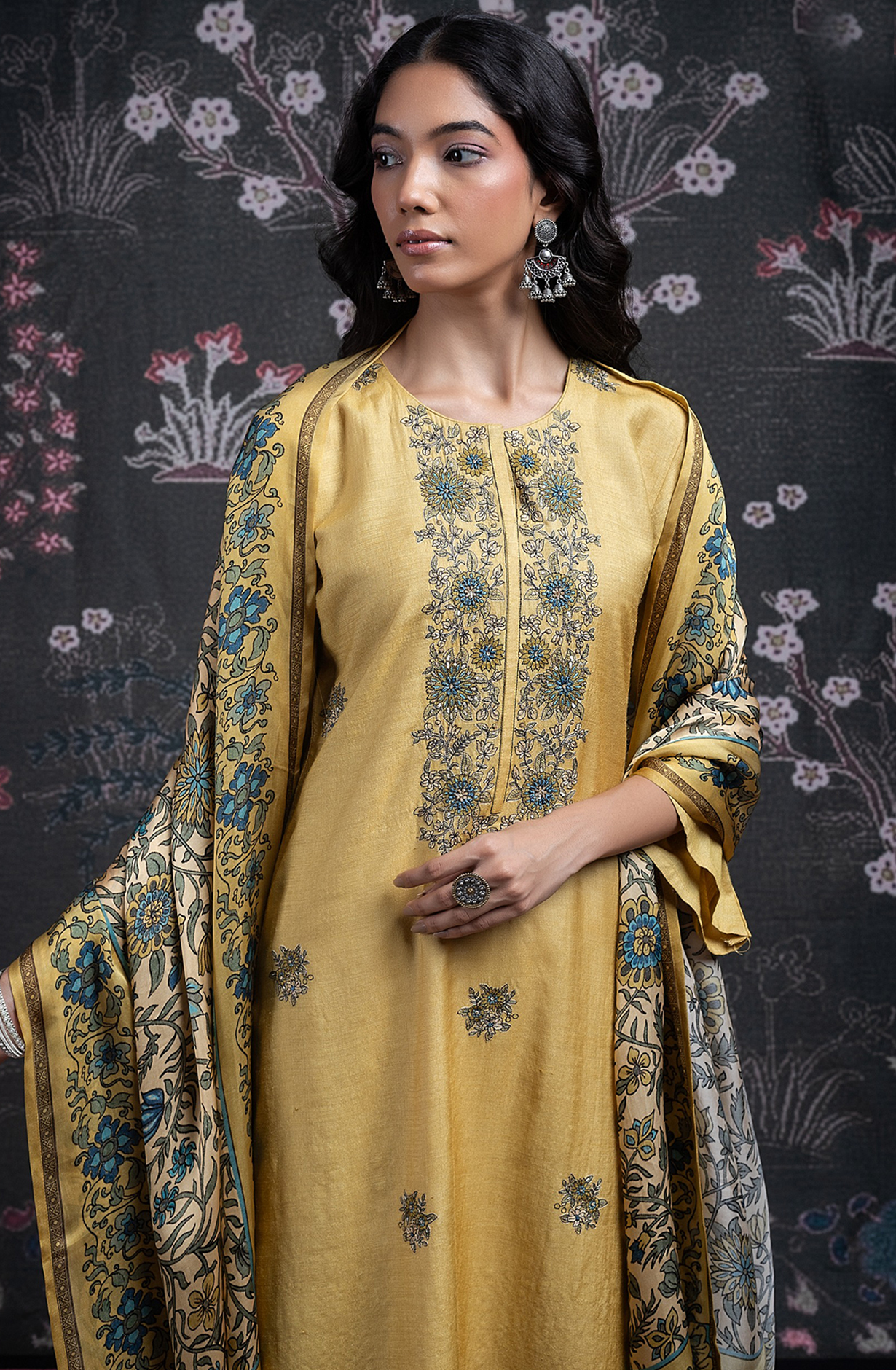 Yellow Pure Monga Tussar Silk Suit Set with Dupatta - R157-SPR2451
