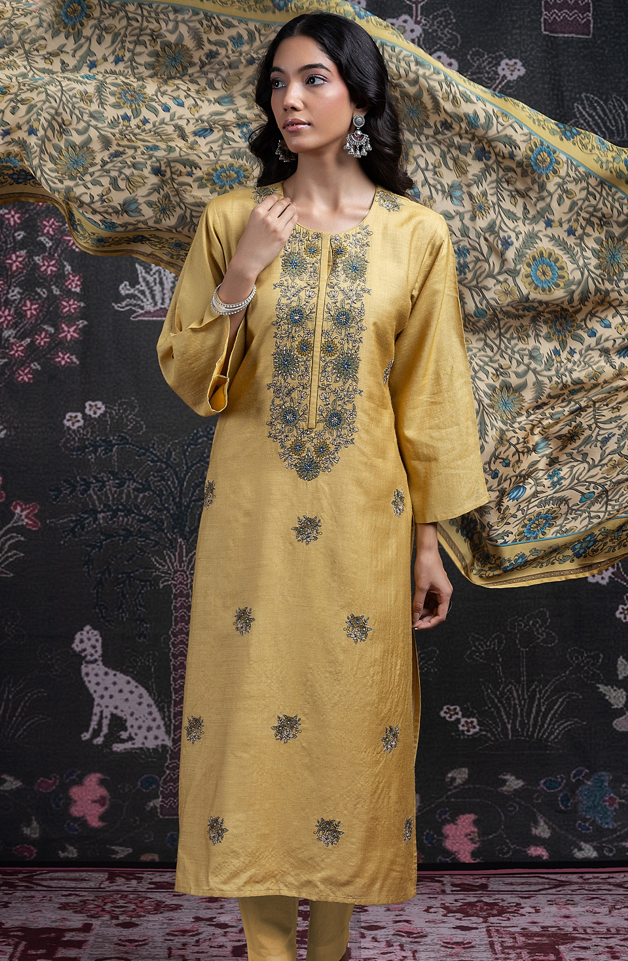 Yellow Pure Monga Tussar Silk Suit Set with Dupatta - R157-SPR2451