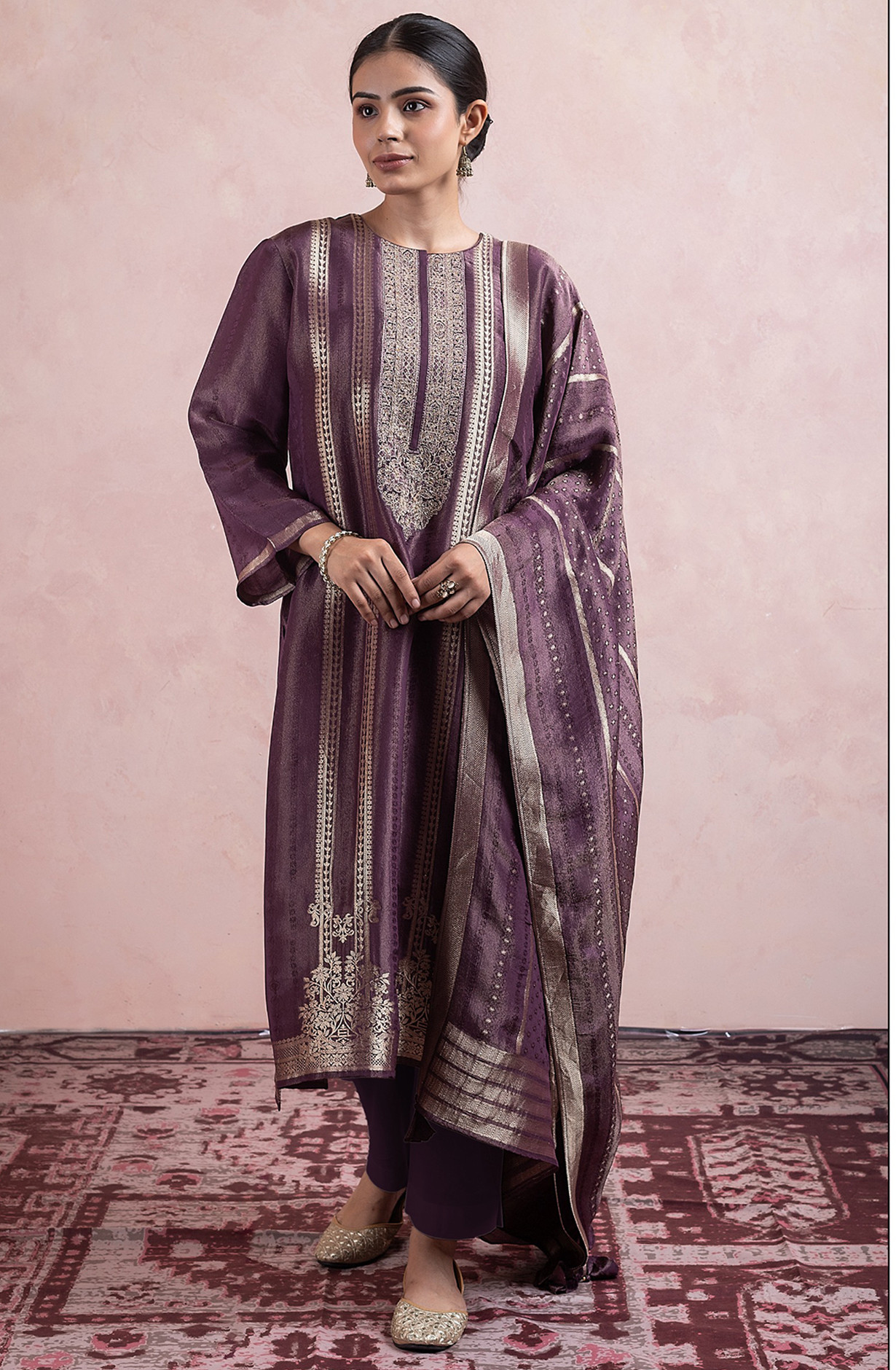 Purple Tissue Silk Jacquard Suit Set with Dupatta - R57-SPR2459B