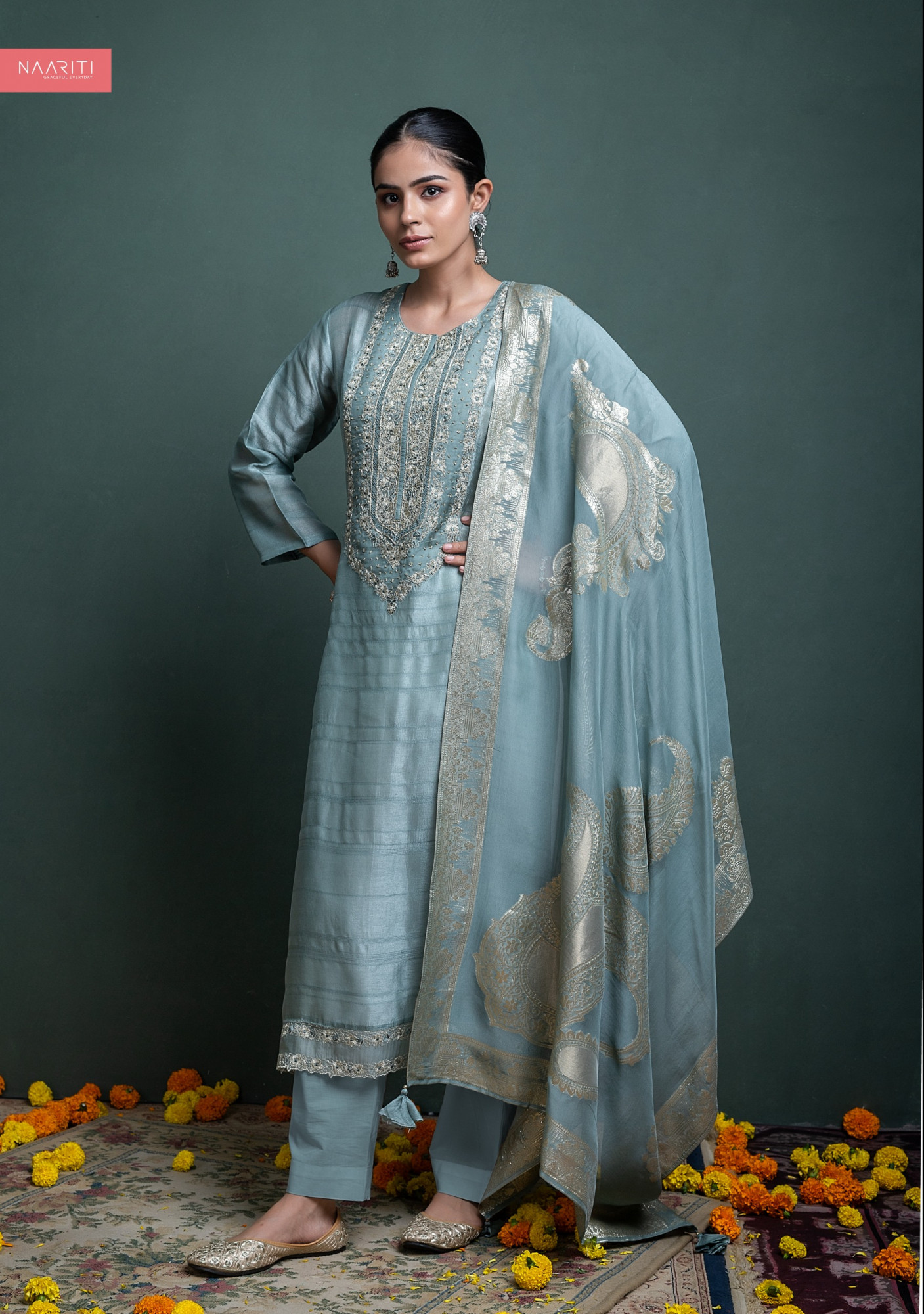 firozee Tussar Silk Digital Printed Suit Set with Silk Dupatta - R157-SPR2468A