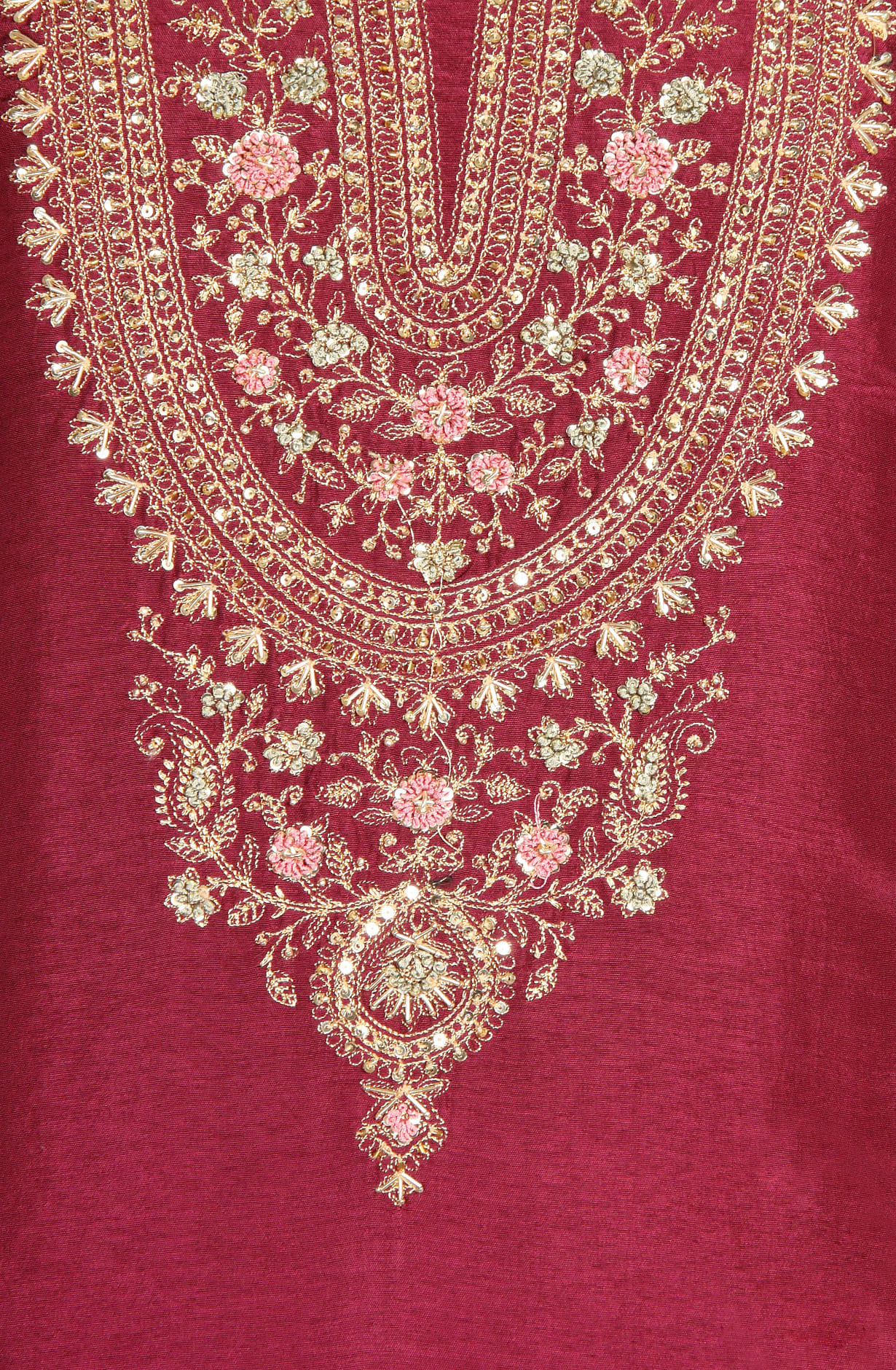 Wine Russian Silk Exclusive Unstitched Suit-set with Organza Dupatta - R157-SPR1281B