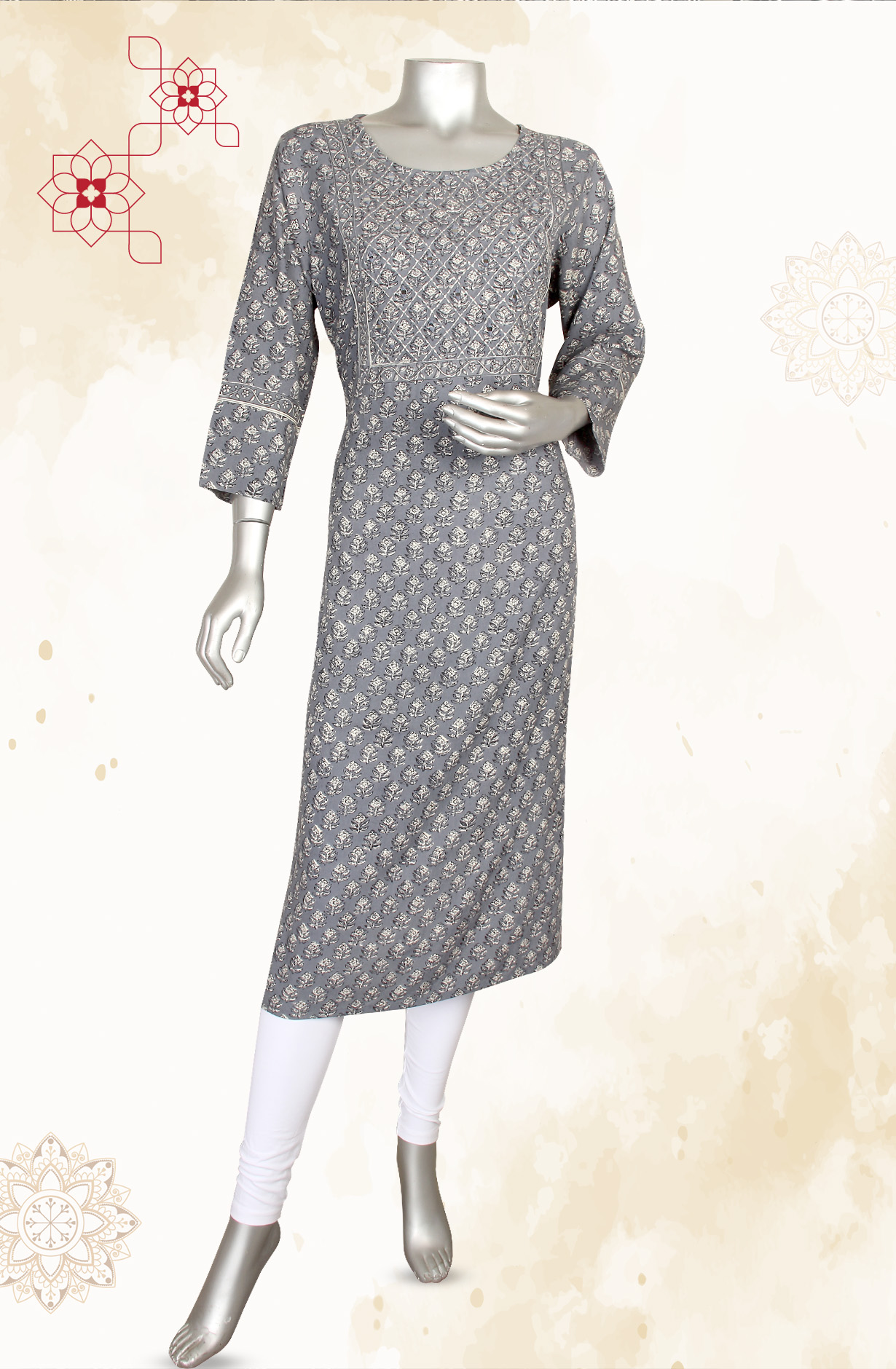 Black Cotton Printed A-Line Kurti - 845-73787