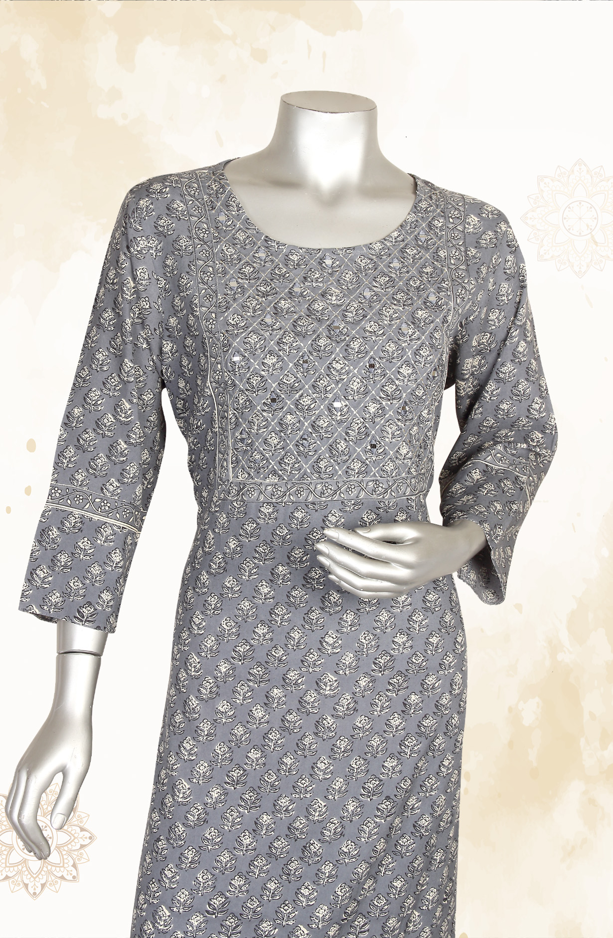 Black Cotton Printed A-Line Kurti - 845-73787