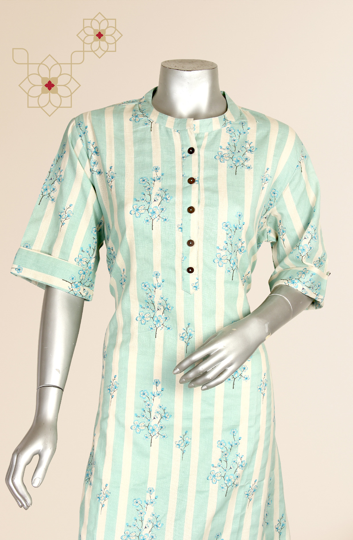 Sea Green Women A-Line Printed Cotton Kurti - R180-CHAKOR-B