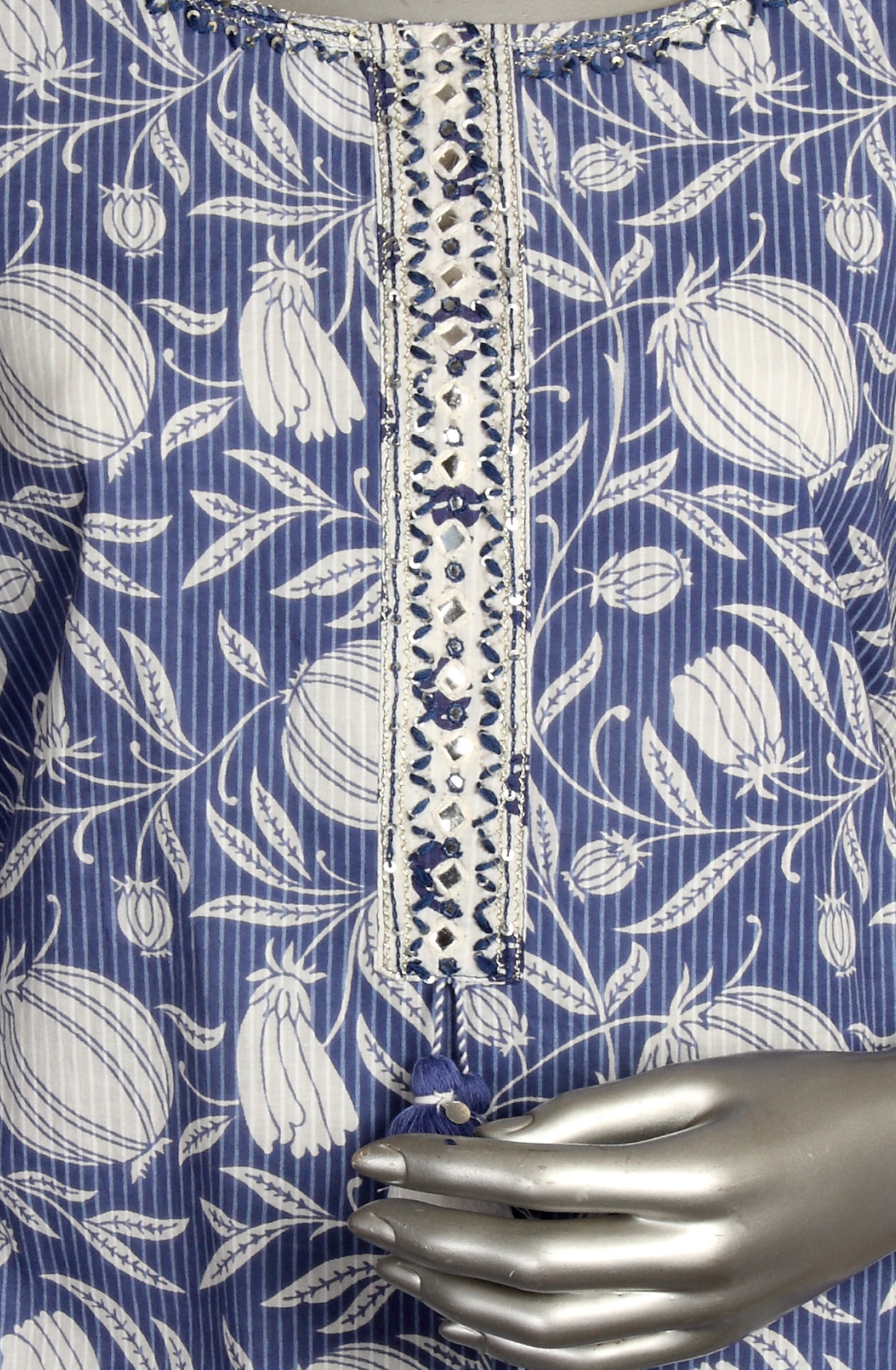 Pastel Blue Printed Cotton Kurti with Pants - R180-CHAYA