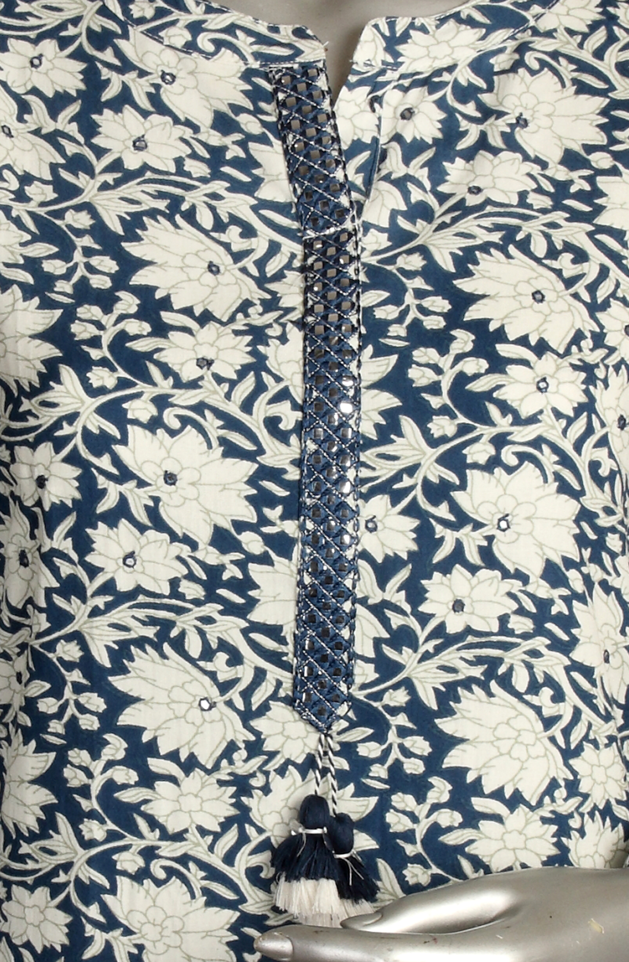 Grey and Blue Printed Cotton Kurti - R180-EKTA-10A