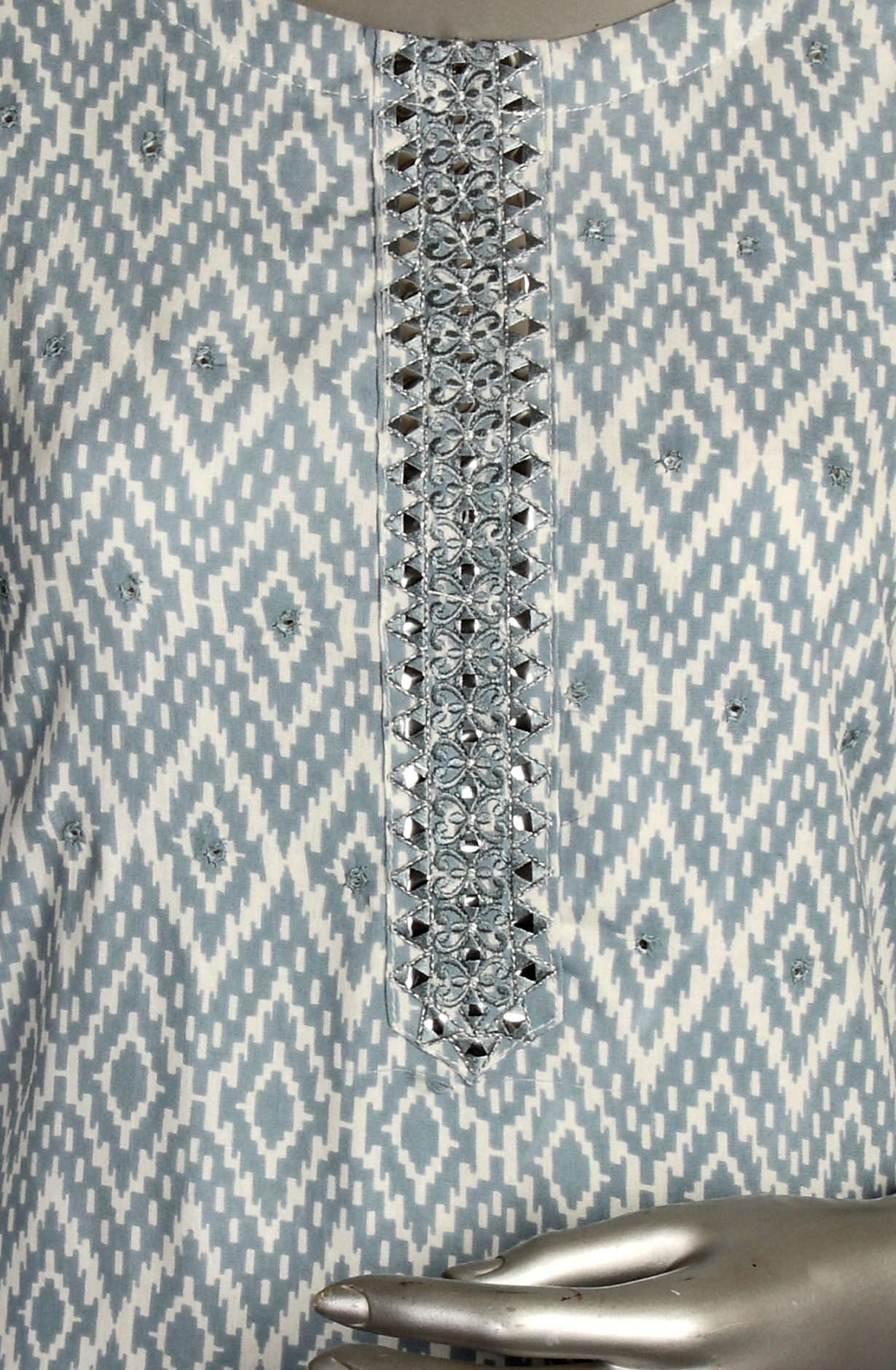 Grey and White Printed Cotton Kurti - R180-EKTA-11B