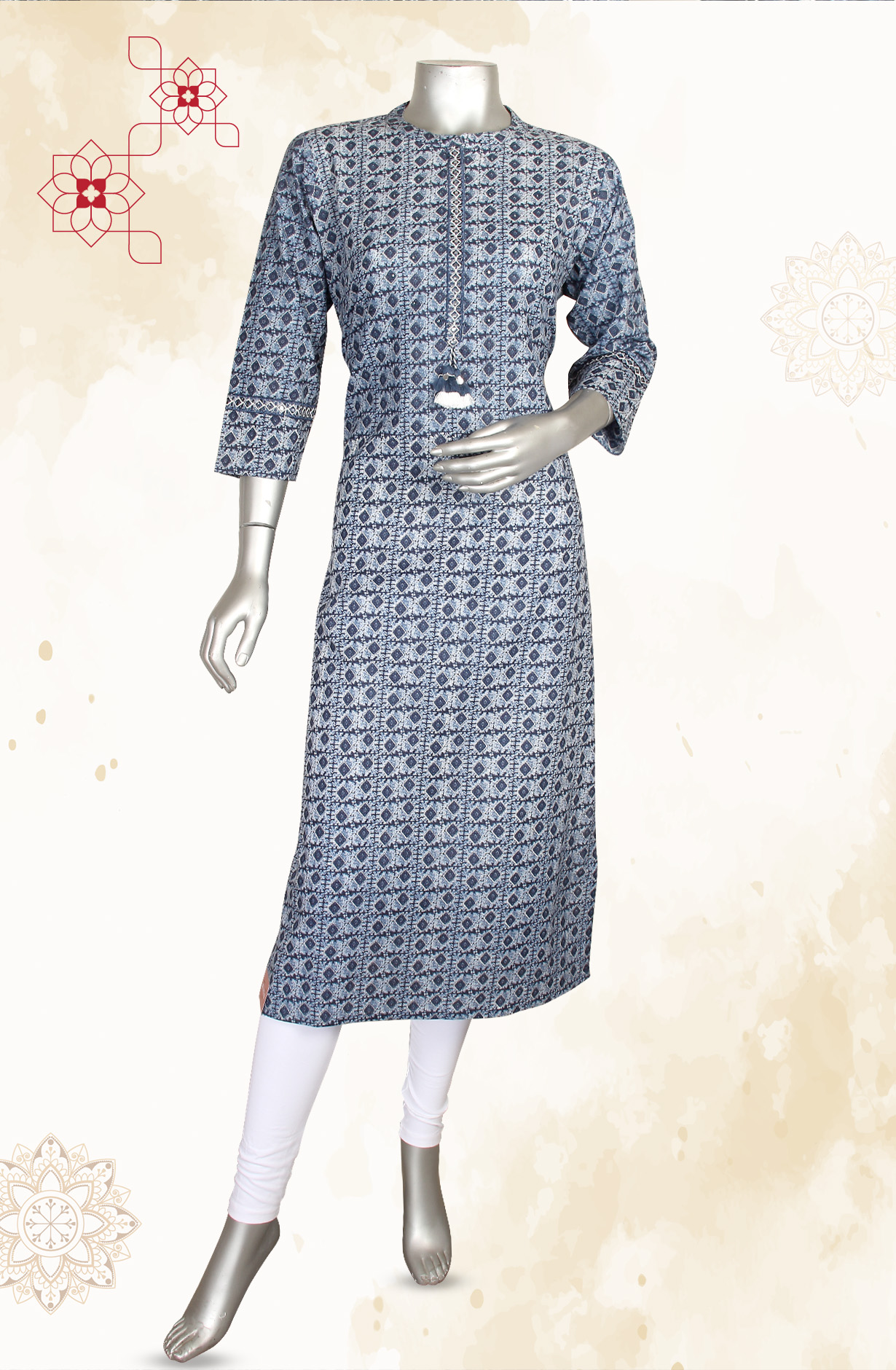Blue A-Line Printed Cotton Kurti - R180-EKTA-8A
