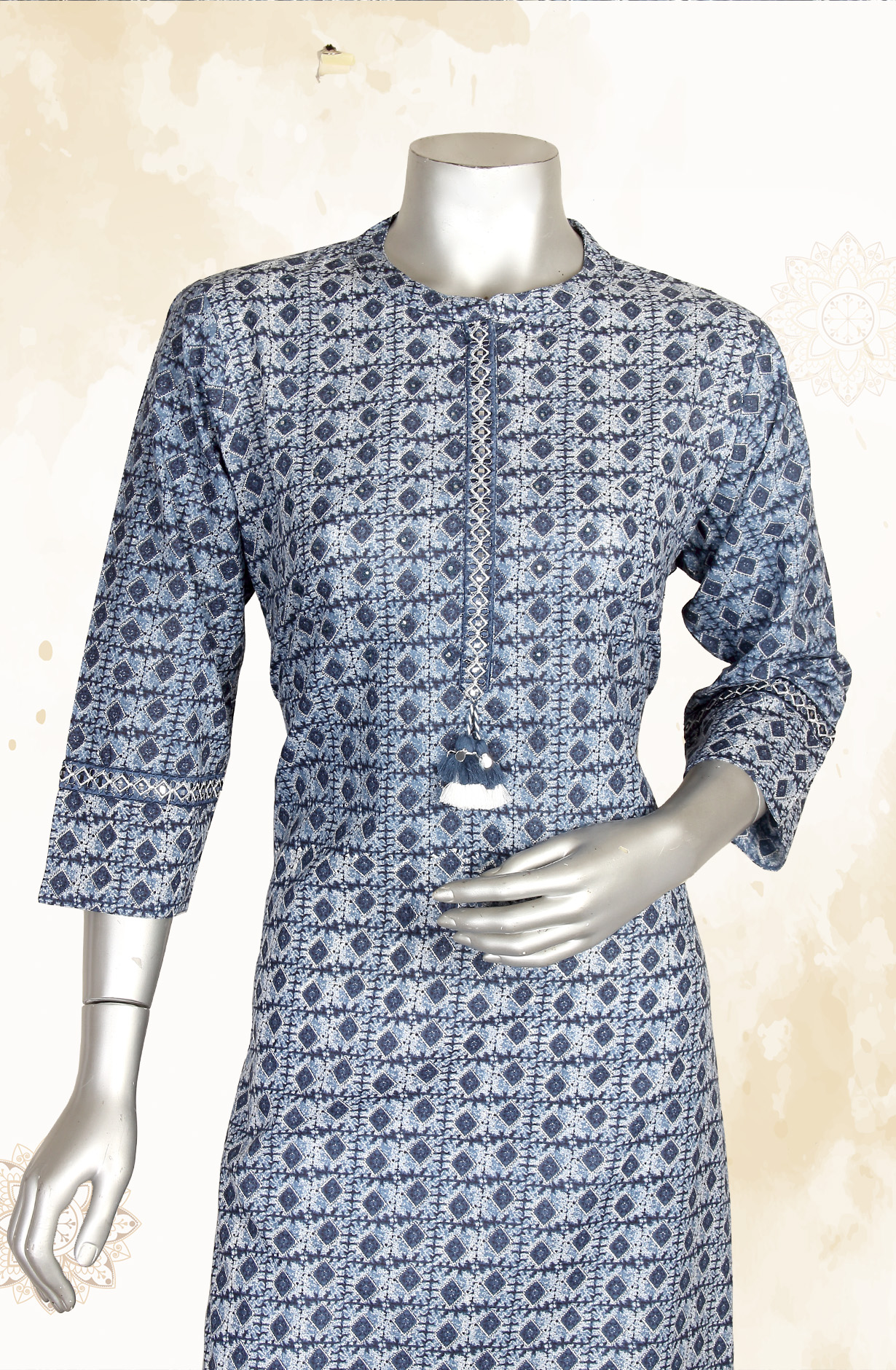 Blue A-Line Printed Cotton Kurti - R180-EKTA-8A