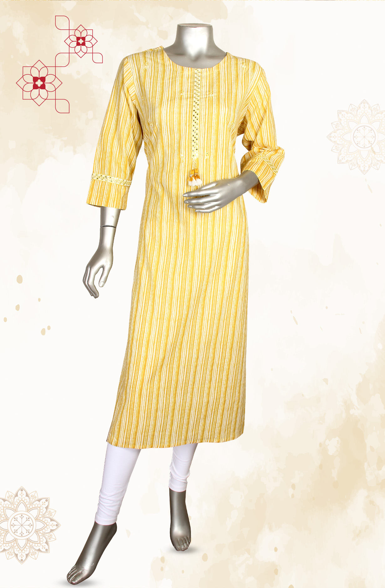 Mustard A-Line Printed Cotton Kurti - R180-EKTA-8C