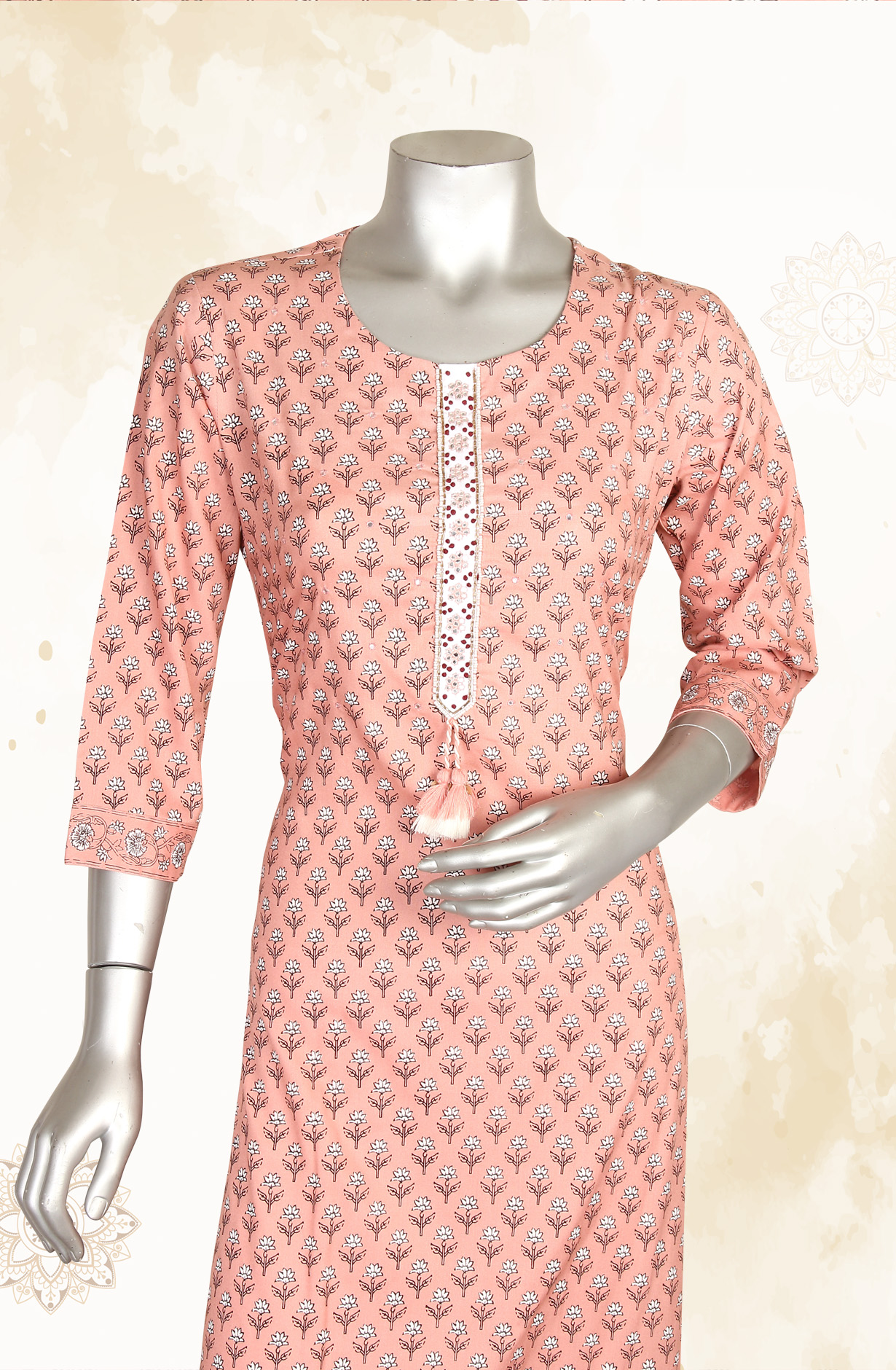 Pink A-Line Printed Handloom Cotton Kurti - R180-KALI-A