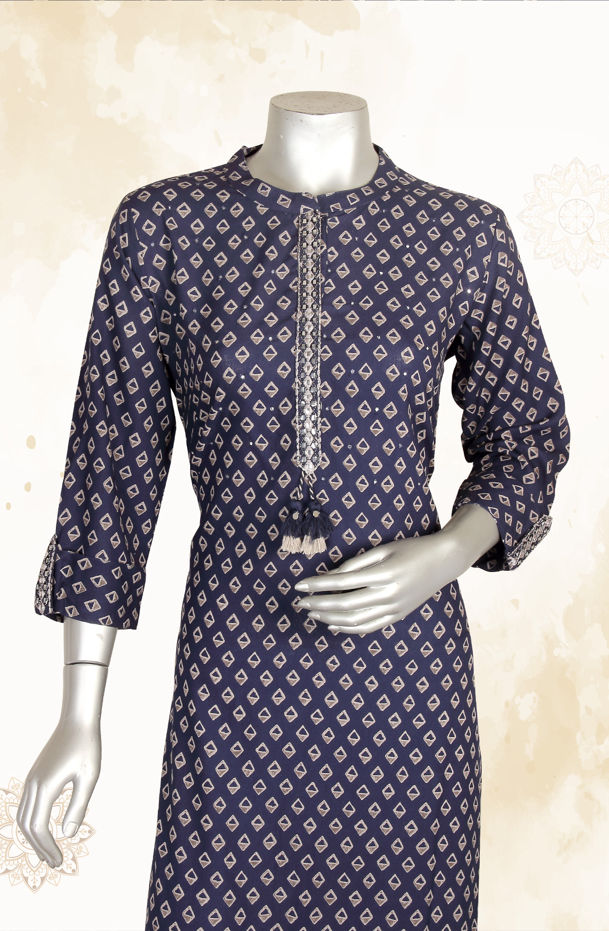 Blue Women A-Line Printed Cotton Kurti - R180-NAVI