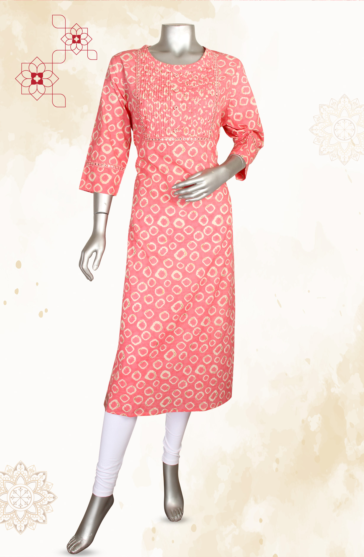 Pink Women A-Line Printed Cotton Kurti - R180-NIKKI-A