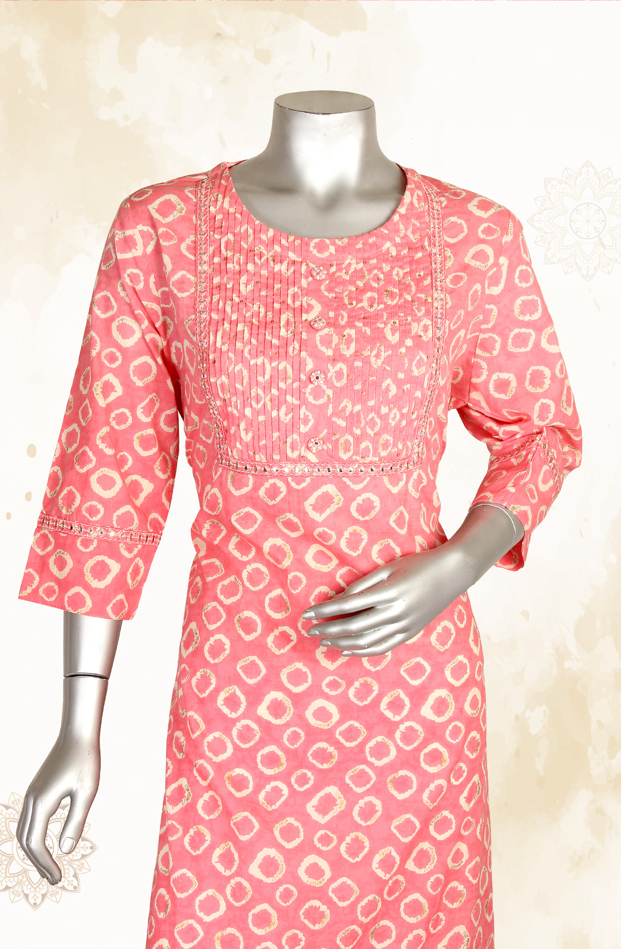 Pink Women A-Line Printed Cotton Kurti - R180-NIKKI-A