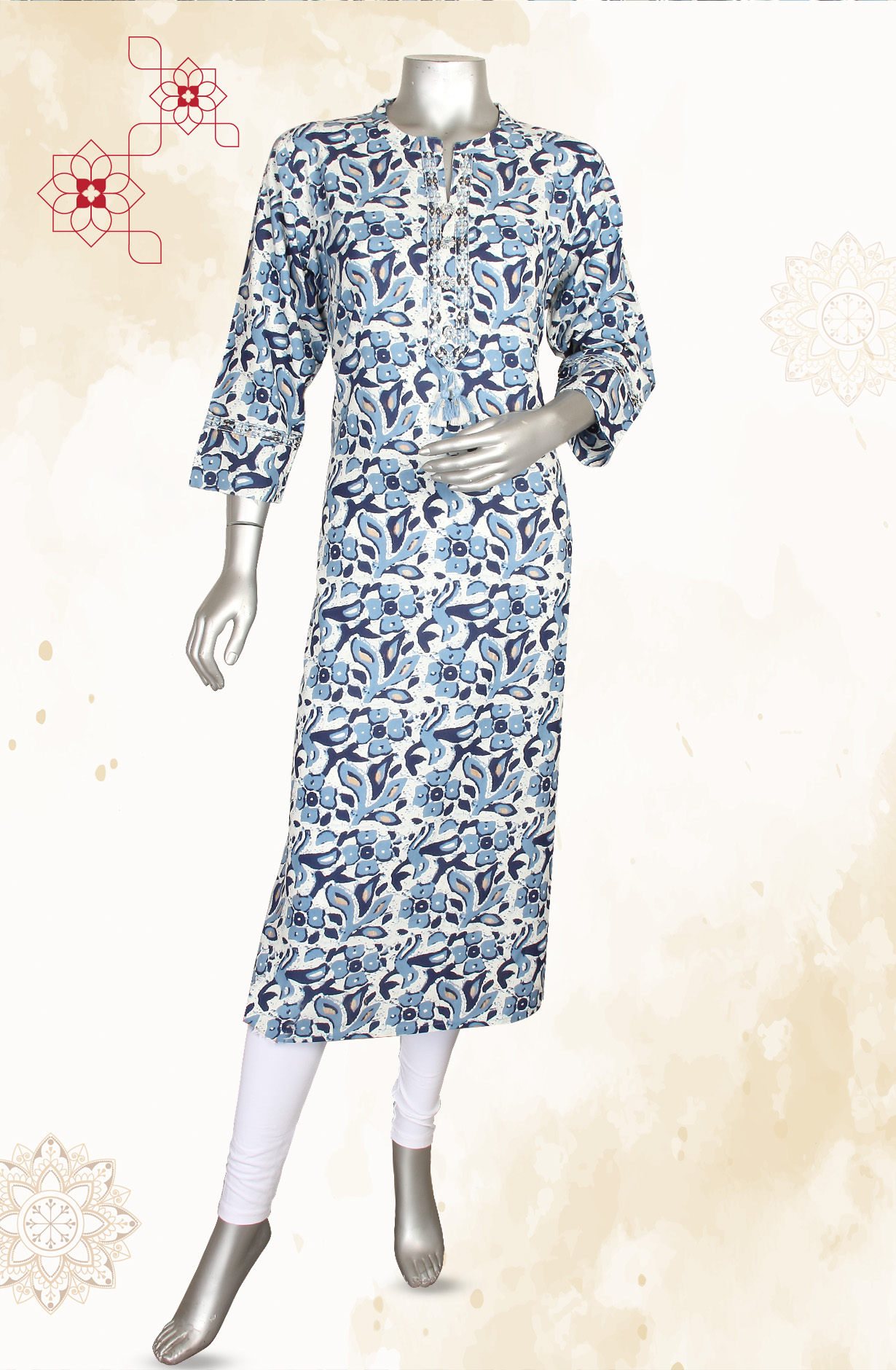 Indigo Blue Women A-Line Printed Cotton Kurti - R180-PRISHA