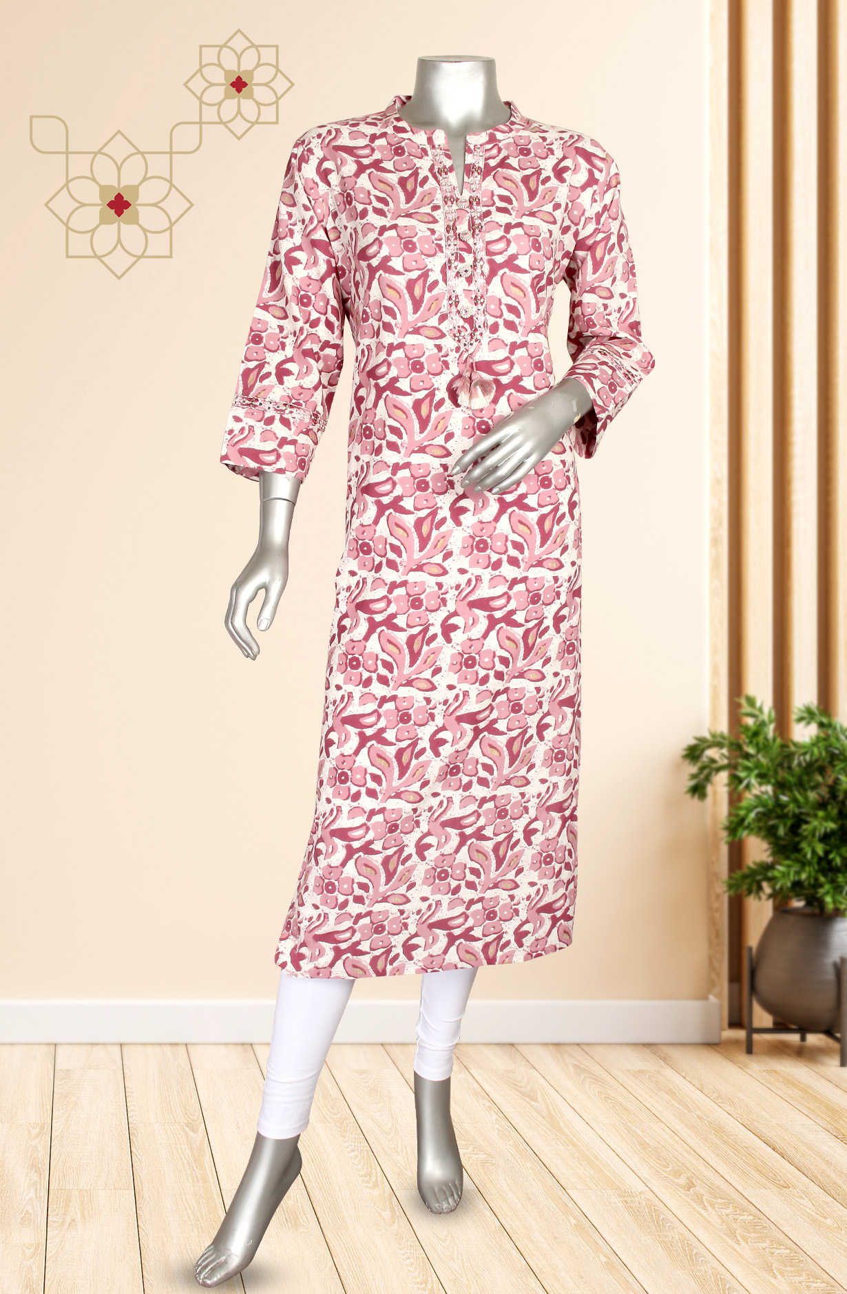 Mauve Women A-Line Printed Cotton Kurti - R180-PRISHA-A