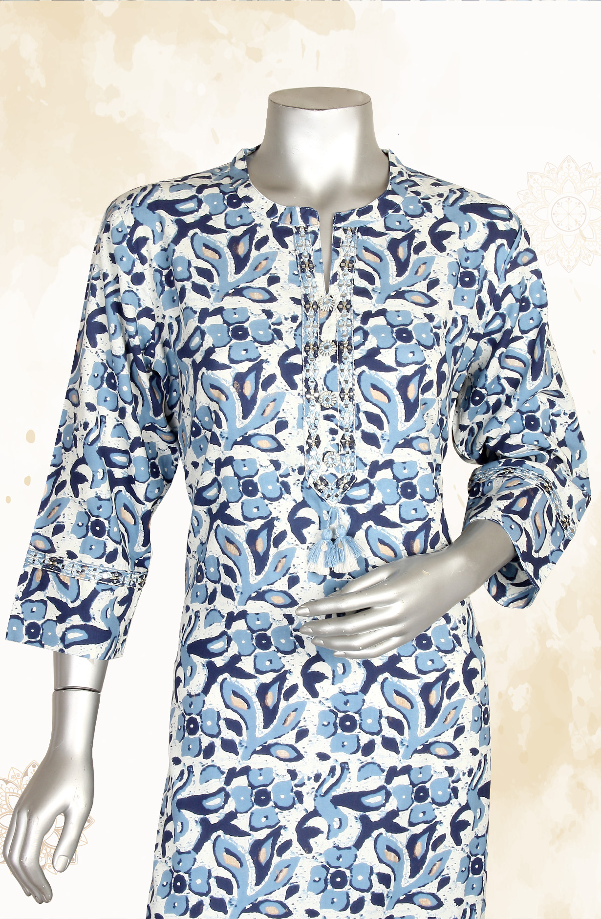 Indigo Blue Women A-Line Printed Cotton Kurti - R180-PRISHA