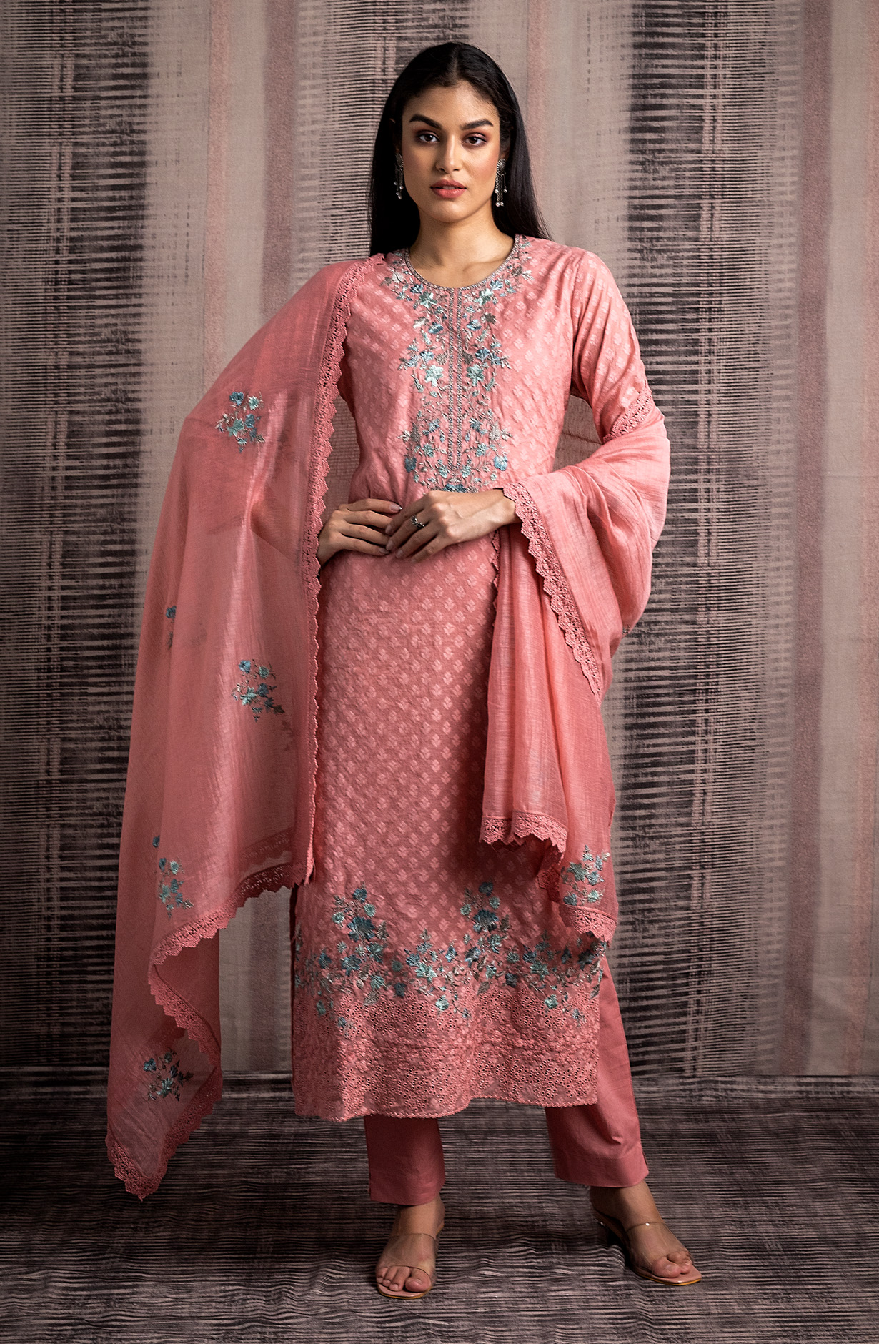 Pink Chanderi Cotton Unstitched Beautiful Embroidered Salwar Kameez - RAA1950B