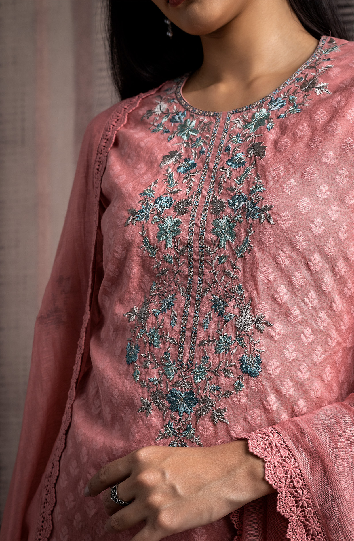 Pink Chanderi Cotton Unstitched Beautiful Embroidered Salwar Kameez - RAA1950B