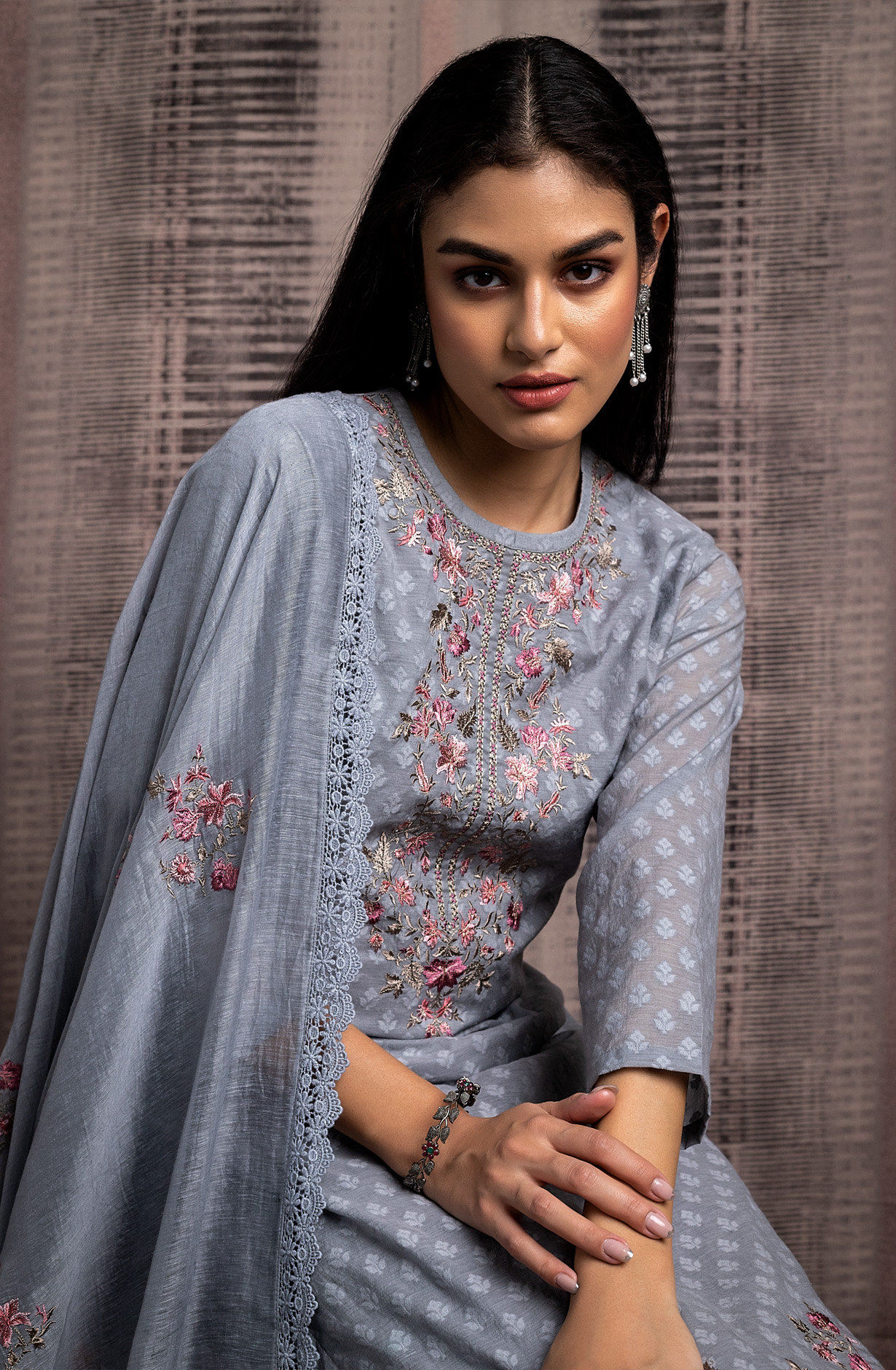 Grey Chanderi Cotton Unstitched Beautiful Embroidered Salwar Kameez - RAA1950C